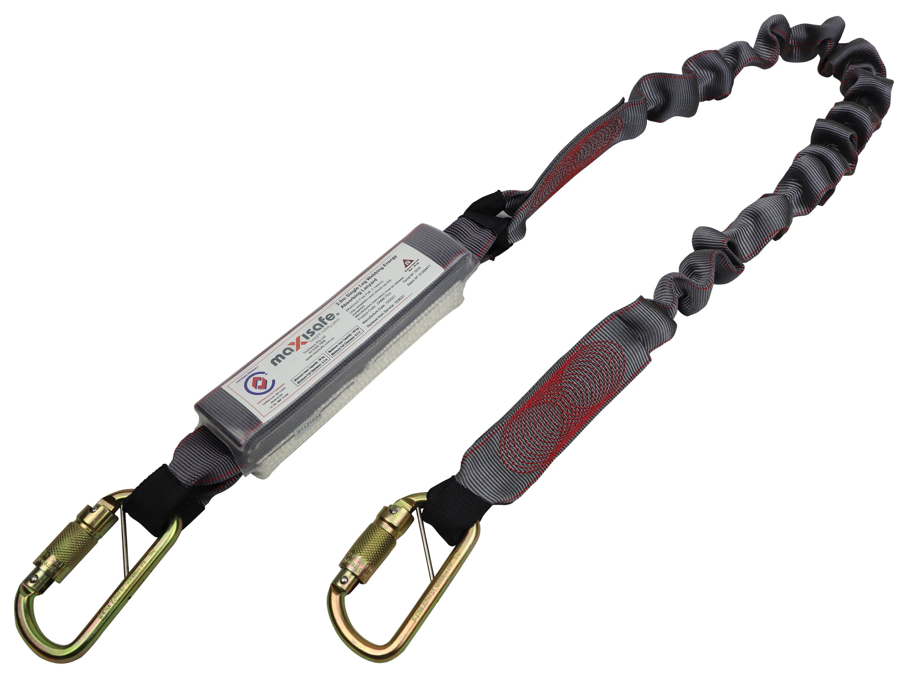 Maxisafe 2M Heavy Duty Web Shock Absorbing Lanyard With Triple Action Karabiners - 140Kg