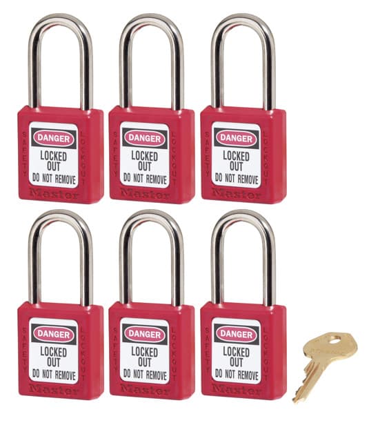 Master Lock Safety Padlock 410 KA6 Red (6 Locks Equals 1 Set)