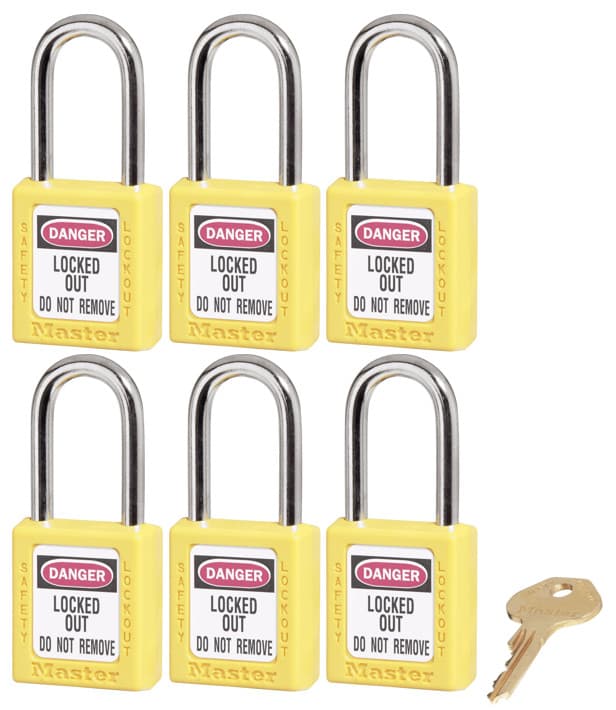 Master Lock Safety Padlock 410 KA6 Yellow (6 Locks Equals 1 Set)