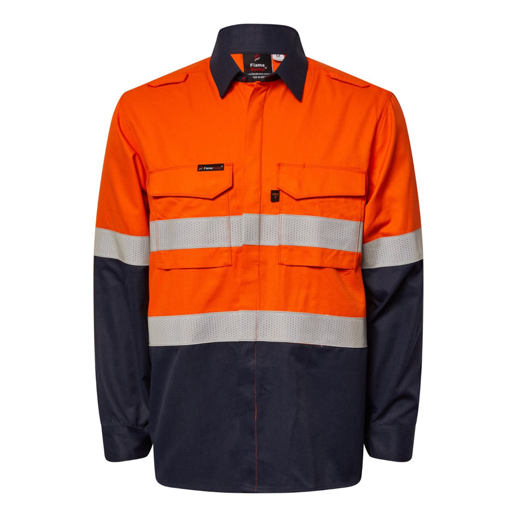 Flamebuster Hrc2 Inherent Hi Vis Reflective Shirt With Gusset Sleeves (Navy/Orange)