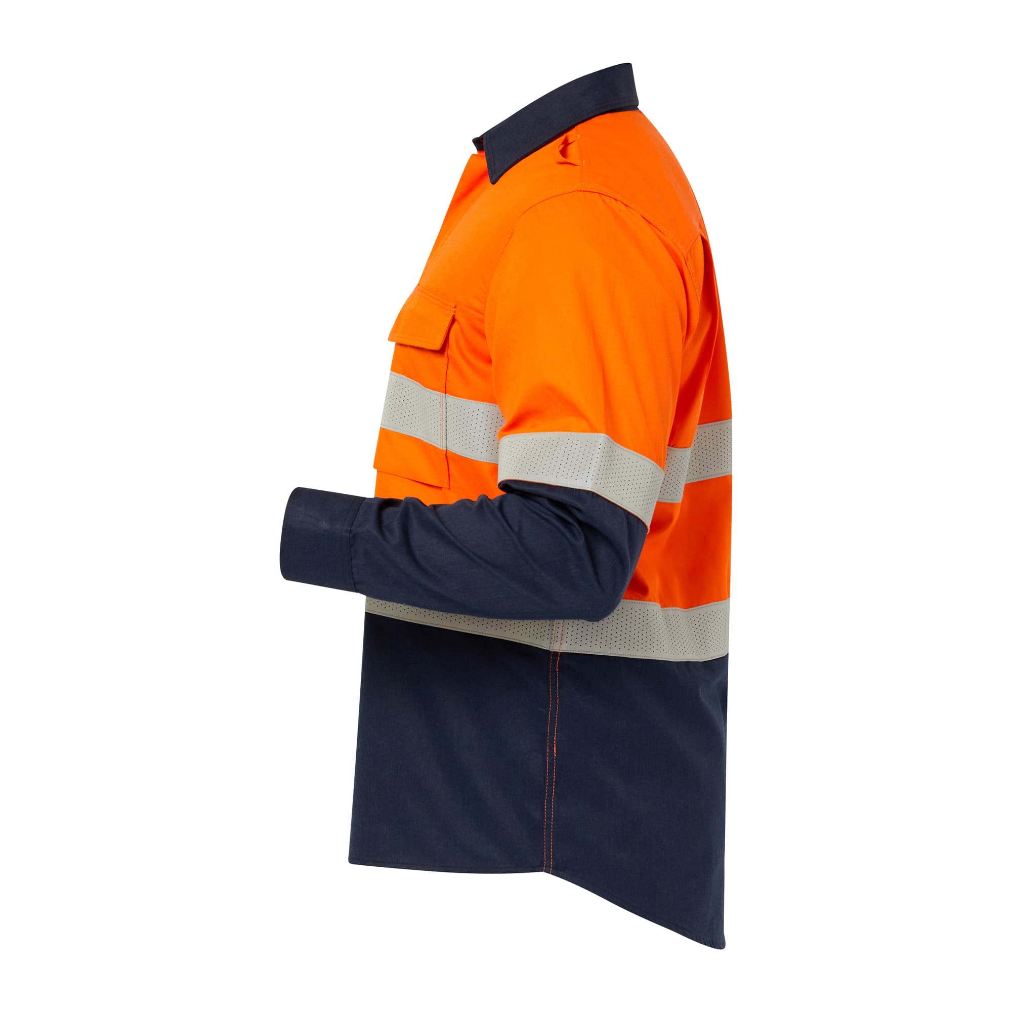 Flamebuster Mens Hrc2 Inherent Hi Vis Reflective Shirt With Gusset Sleeves (Navy/Orange)