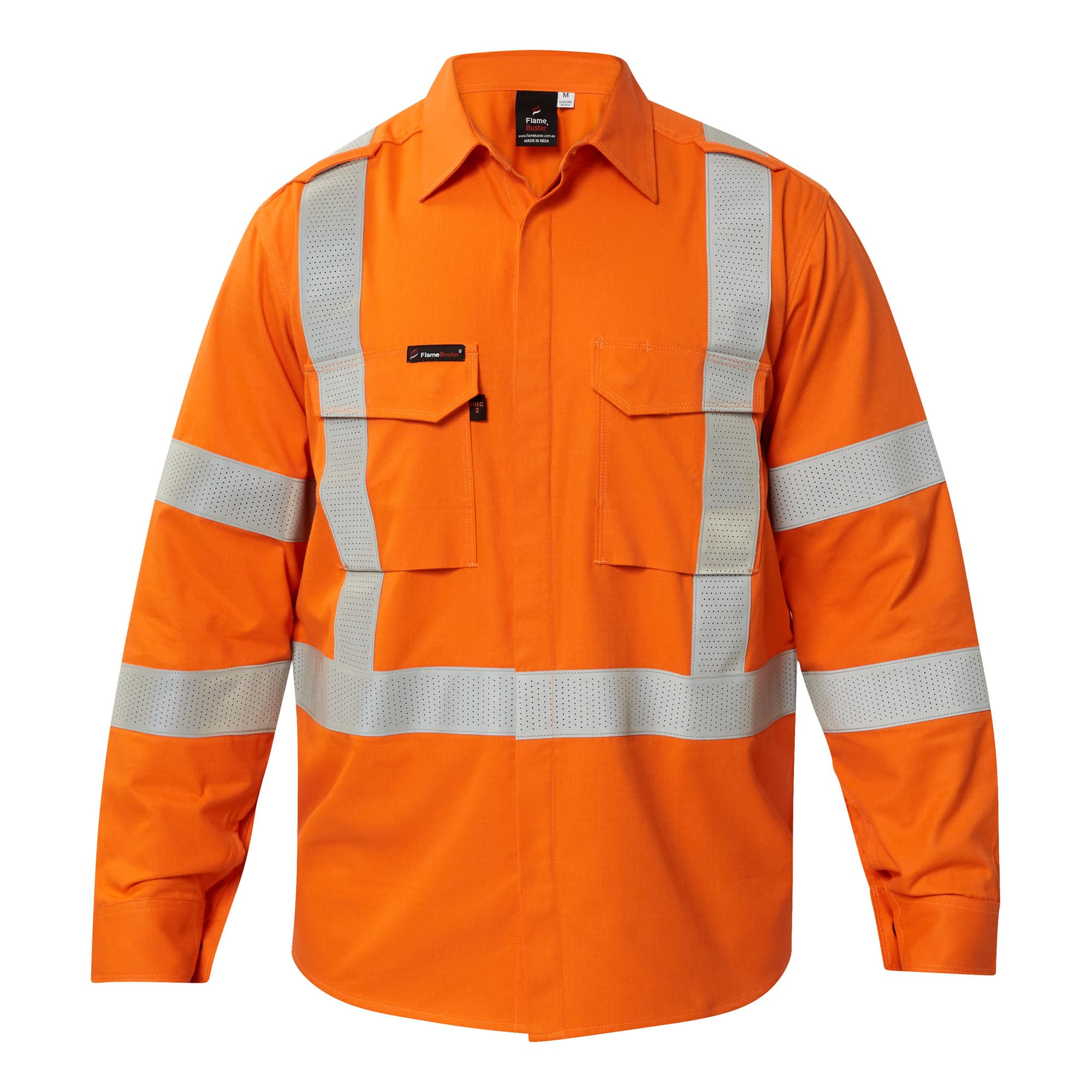 Flamebuster Hrc2 Hi Vis Reflective Shirt With X Pattern And Gusset Sleeves (Orange)