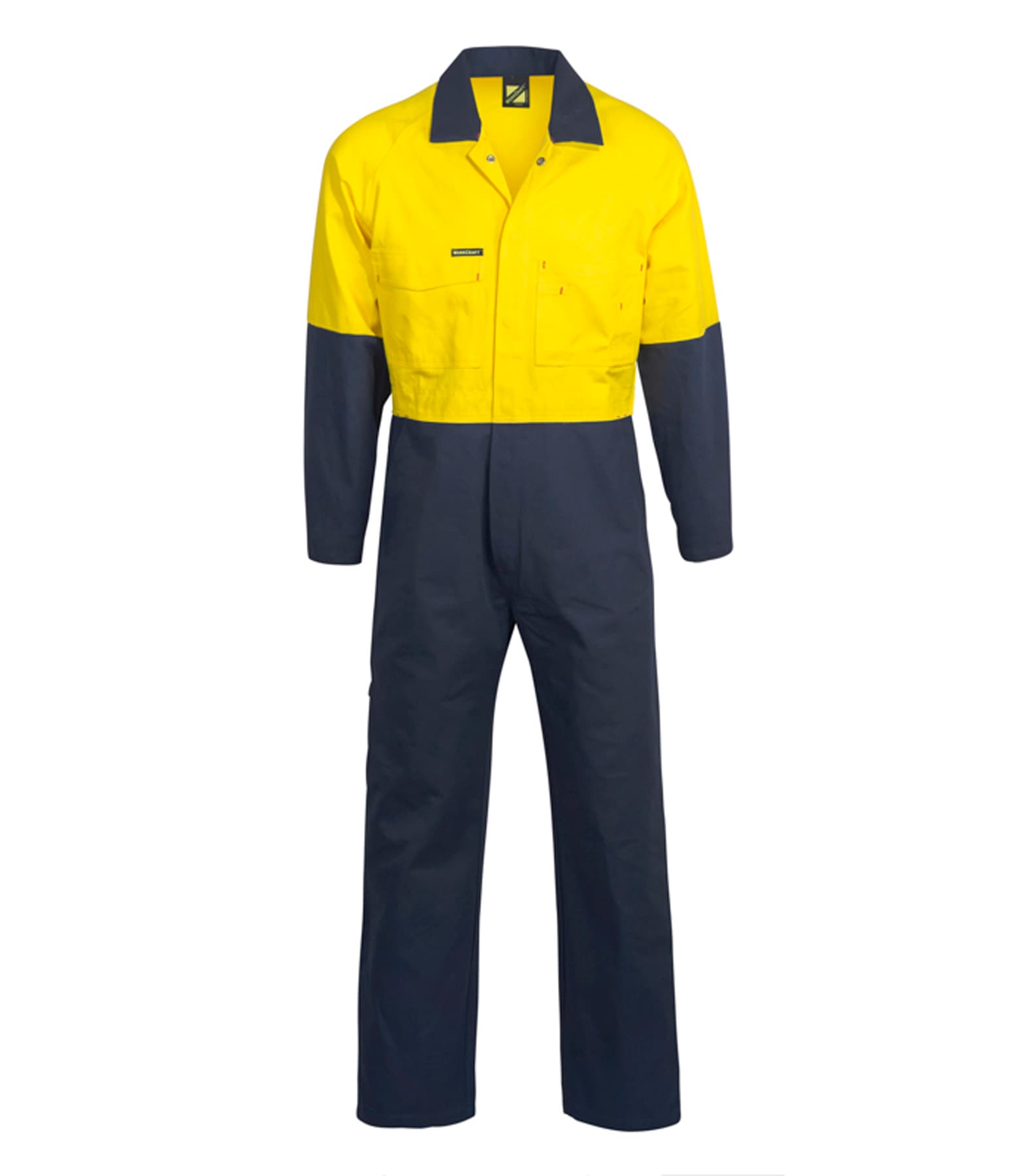 Workcraft Hi Vis Poly/Cotton Coveralls (Navy/Yellow)