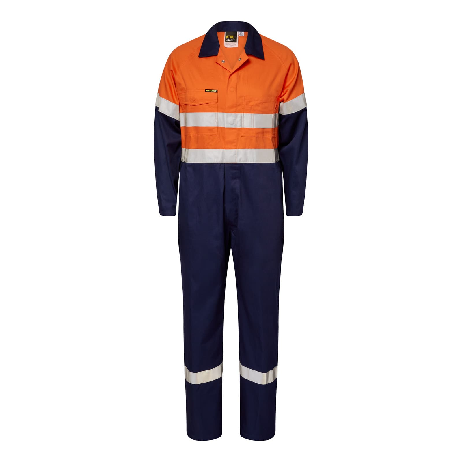 Workcraft Light Weight Hi Vis Cotton Drill Reflective Coverall (Navy/Orange)