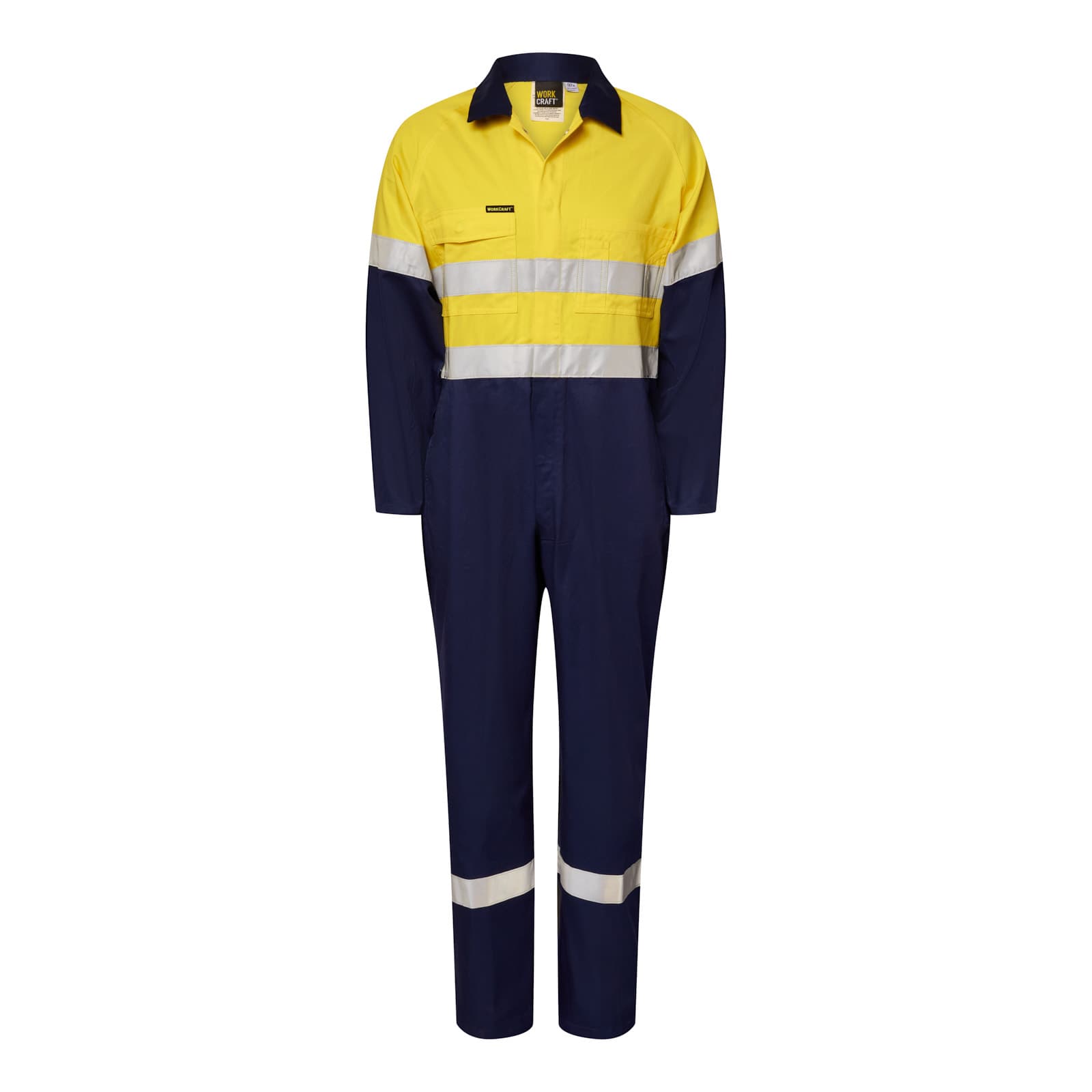 Workcraft Light Weight Hi Vis Cotton Drill Reflective Coverall (Navy/Yellow)