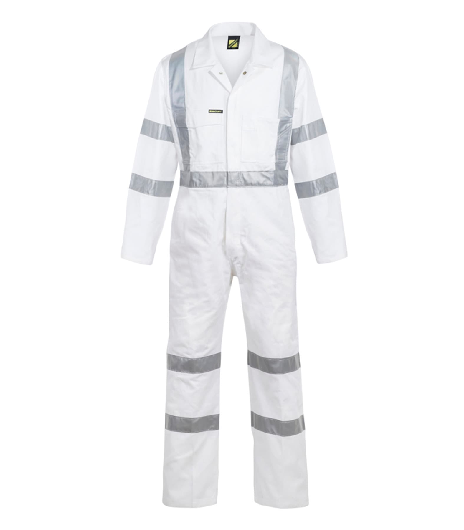 Workcraft Hi Vis Cotton Drill Reflective Coverall With X Pattern - Night Use Only (White)