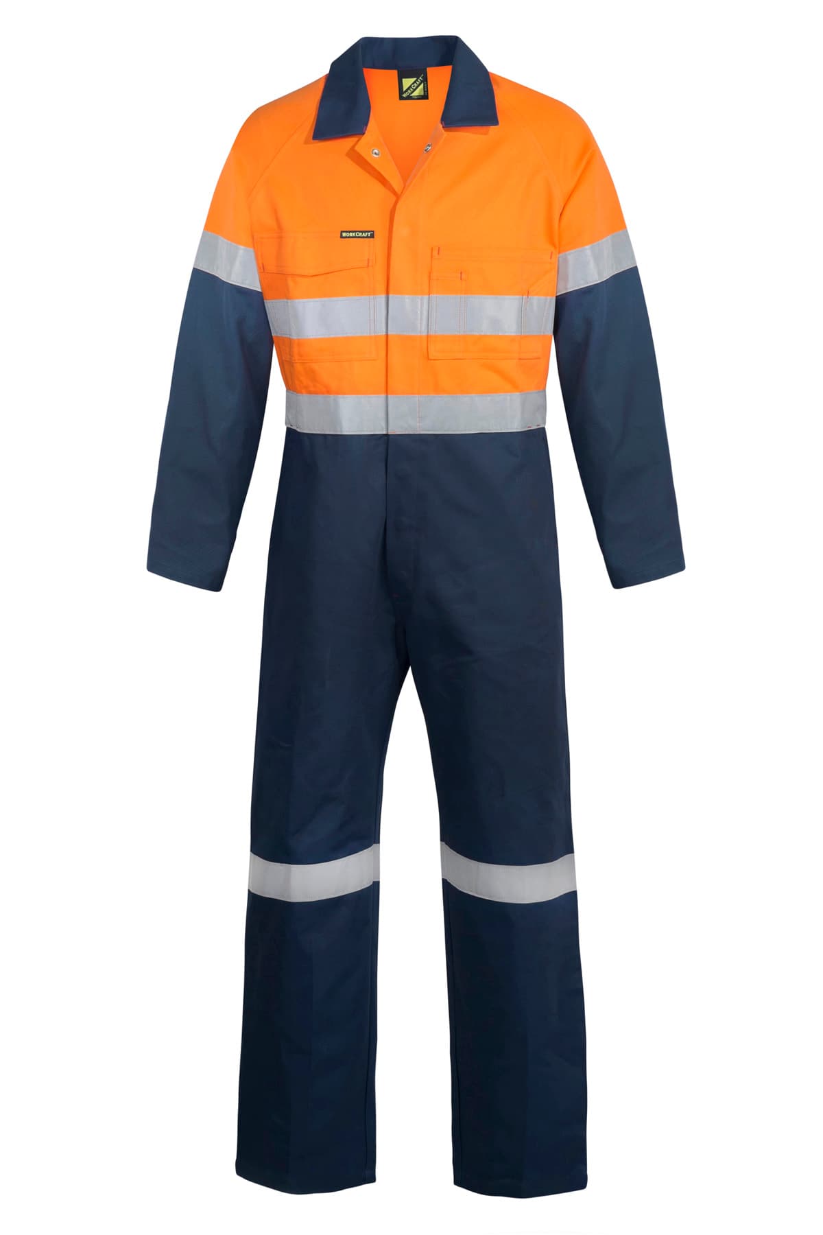 Workcraft Hi Vis Cotton Drill Reflective Coveralls (Navy/Orange)