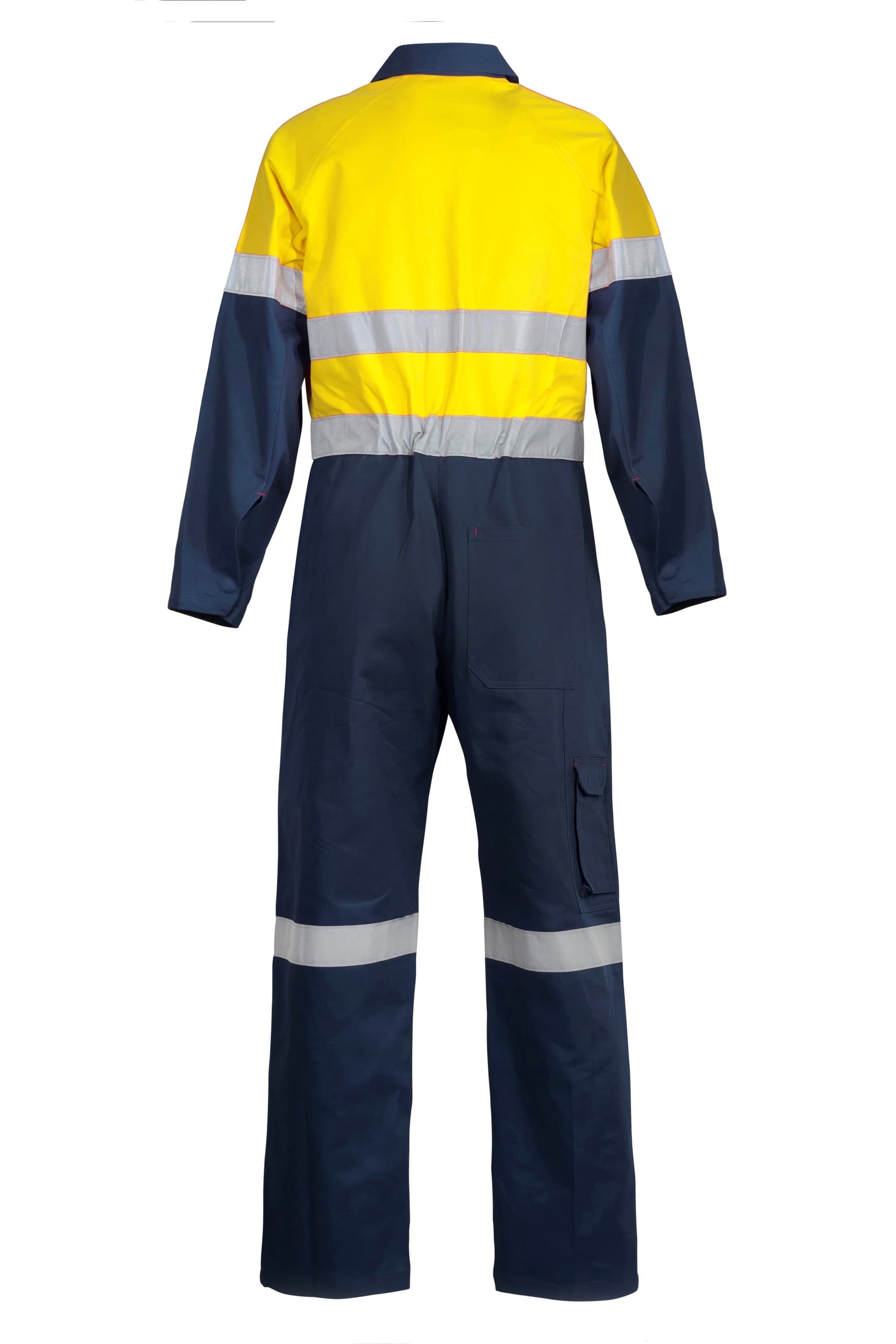 Workcraft Hi Vis Cotton Drill Reflective Coveralls (Navy/Yellow)