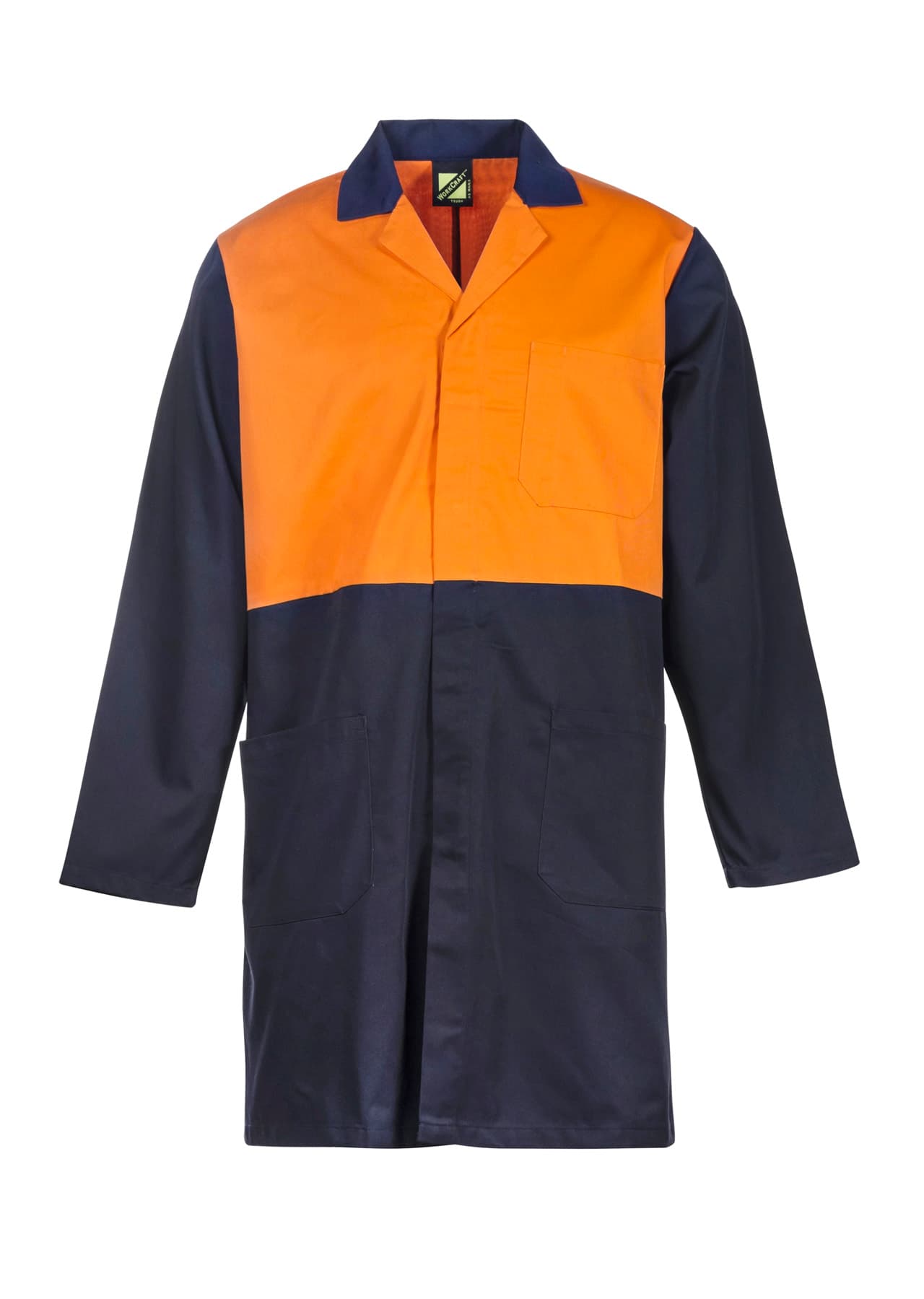Workcraft Hi Vis Long Sleeve Dustcoat With Patch Pockets (Navy/Orange)