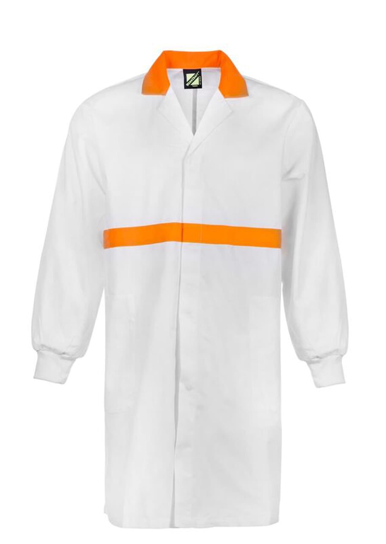 Workcraft Long Sleeve Food Industry Dustcoat With Contrast Collar, Chestband And Internal Pockets (White)