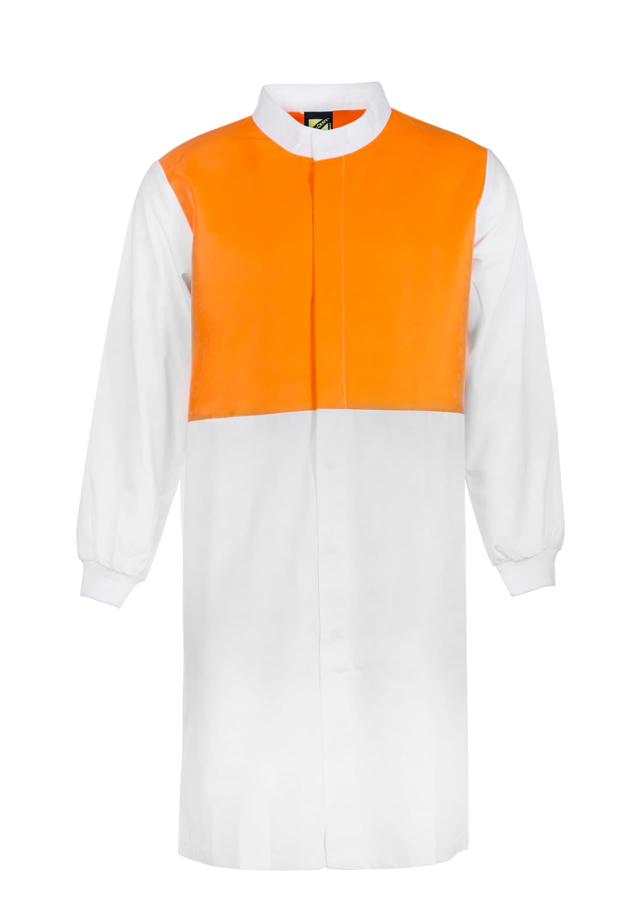 Workcraft Hi Vis Long Sleeve Food Industry Long Length Dustcoat With Mandarin Collar (White/Orange)