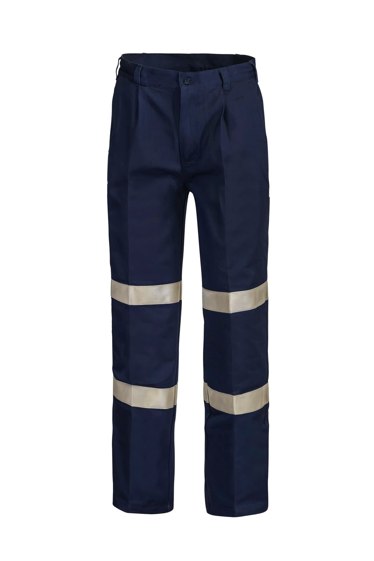 Workcraft Reflective Single Pleat Cotton Drill Industrial Laundry Trouser (Navy, Long Size)