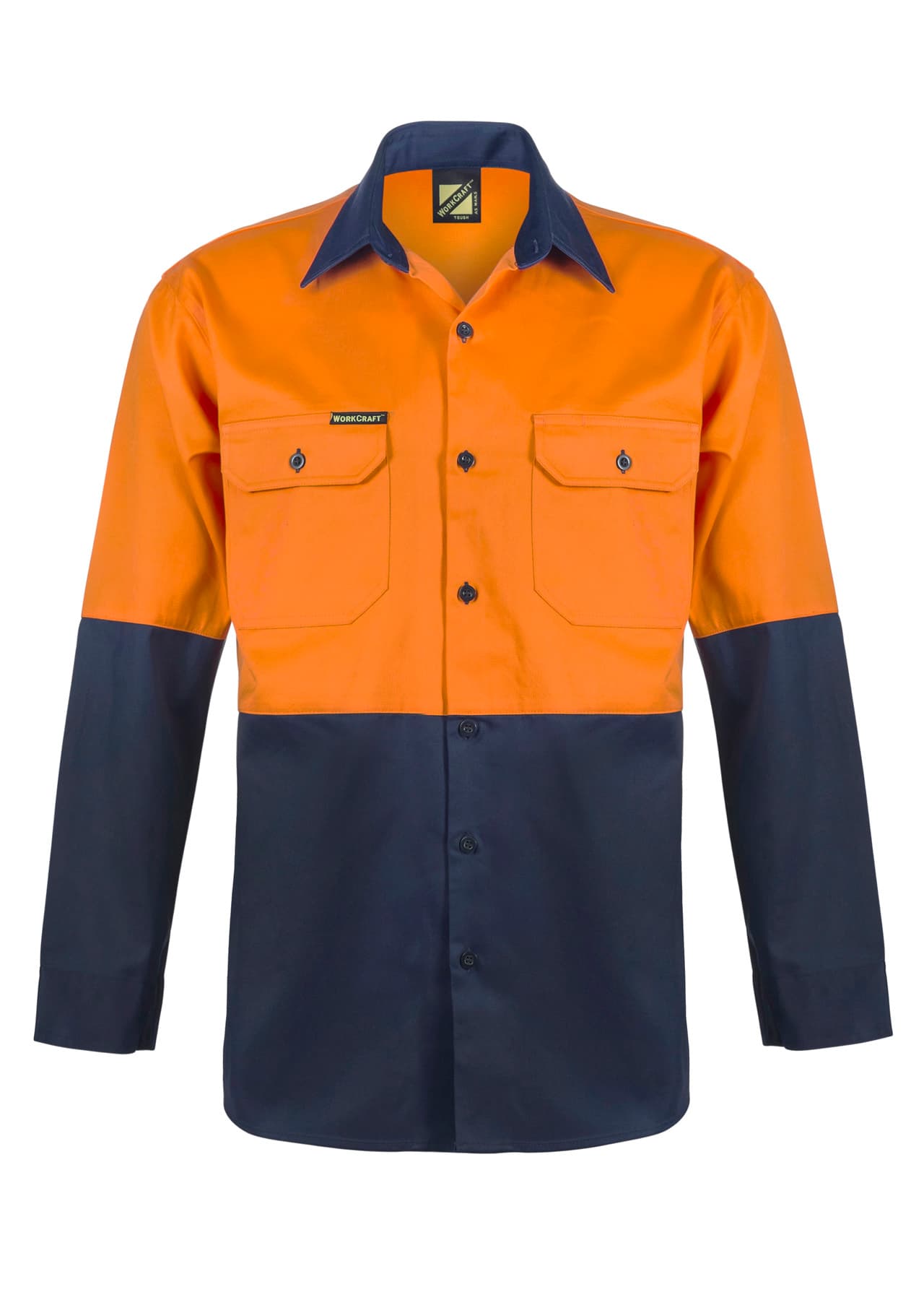 Workcraft Hi Vis Long Sleeve Cotton Drill Shirt (Navy/Orange)