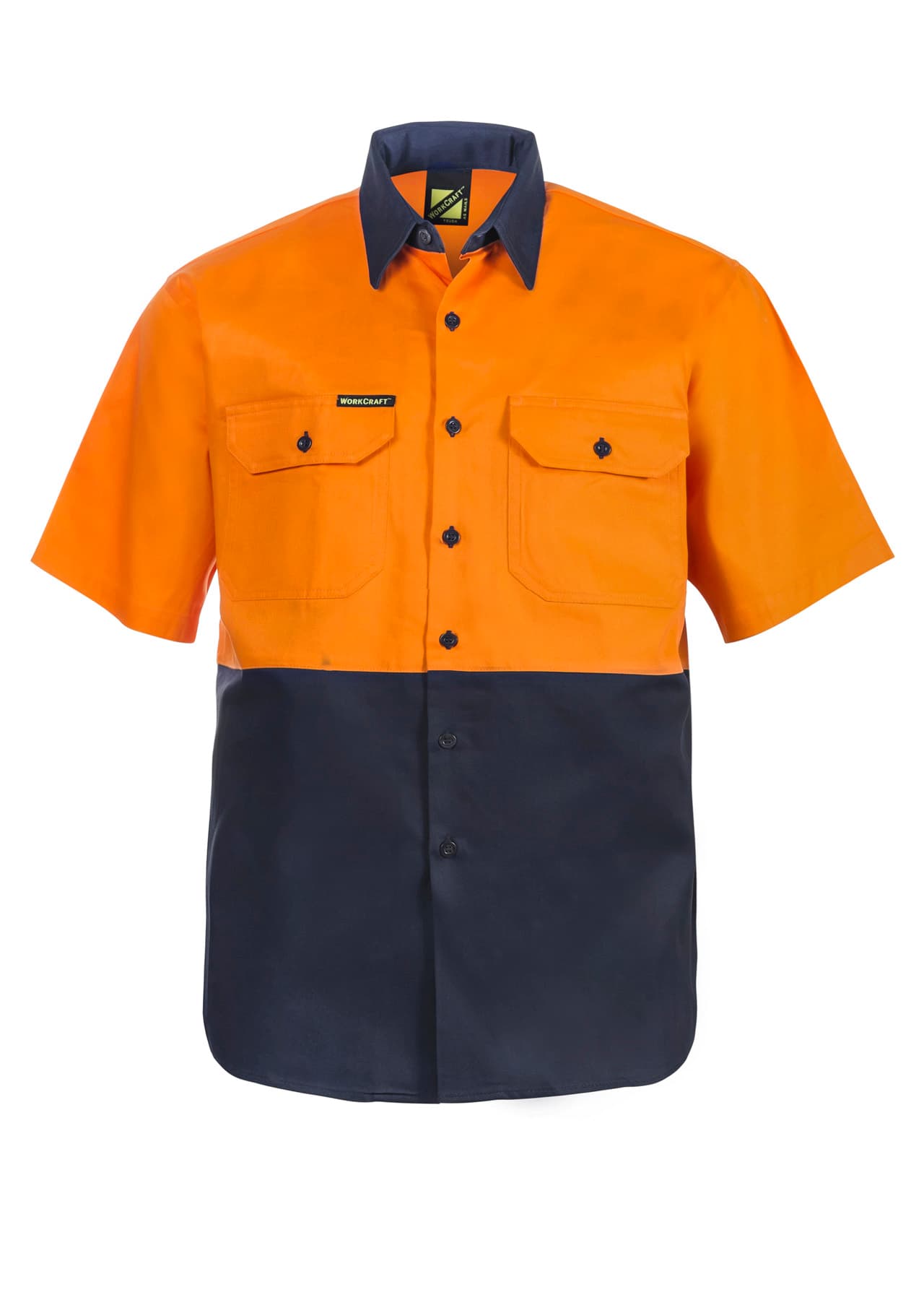 Workcraft Hi Vis Short Sleeve Cotton Drill Shirt (Navy/Orange)