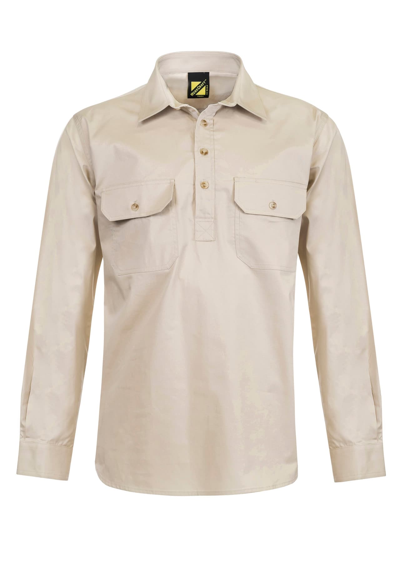 Workcraft Lightweight Long Sleeve Closed Front Cotton Drill Shirt (Cream)