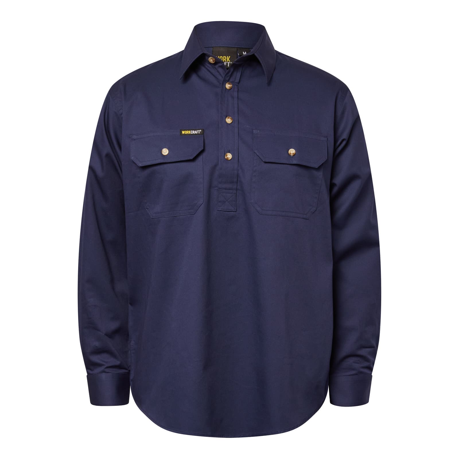 Workcraft Lightweight Long Sleeve Closed Front Cotton Drill Shirt (Navy)