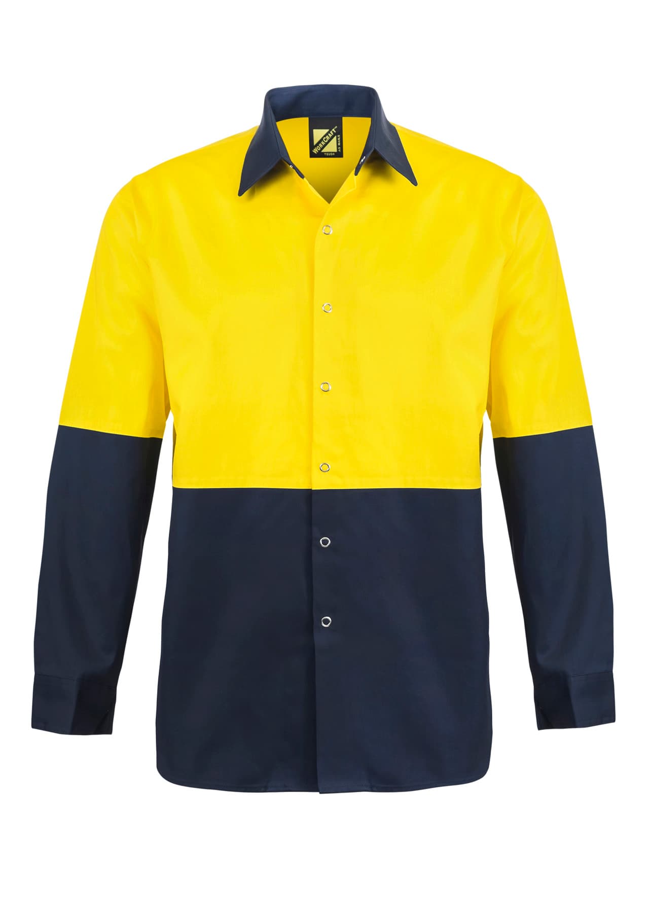Workcraft Hi Vis Long Sleeve Cotton Drill Food Industry Shirt With Press Studs And Spare Pockets (Navy/Yellow)