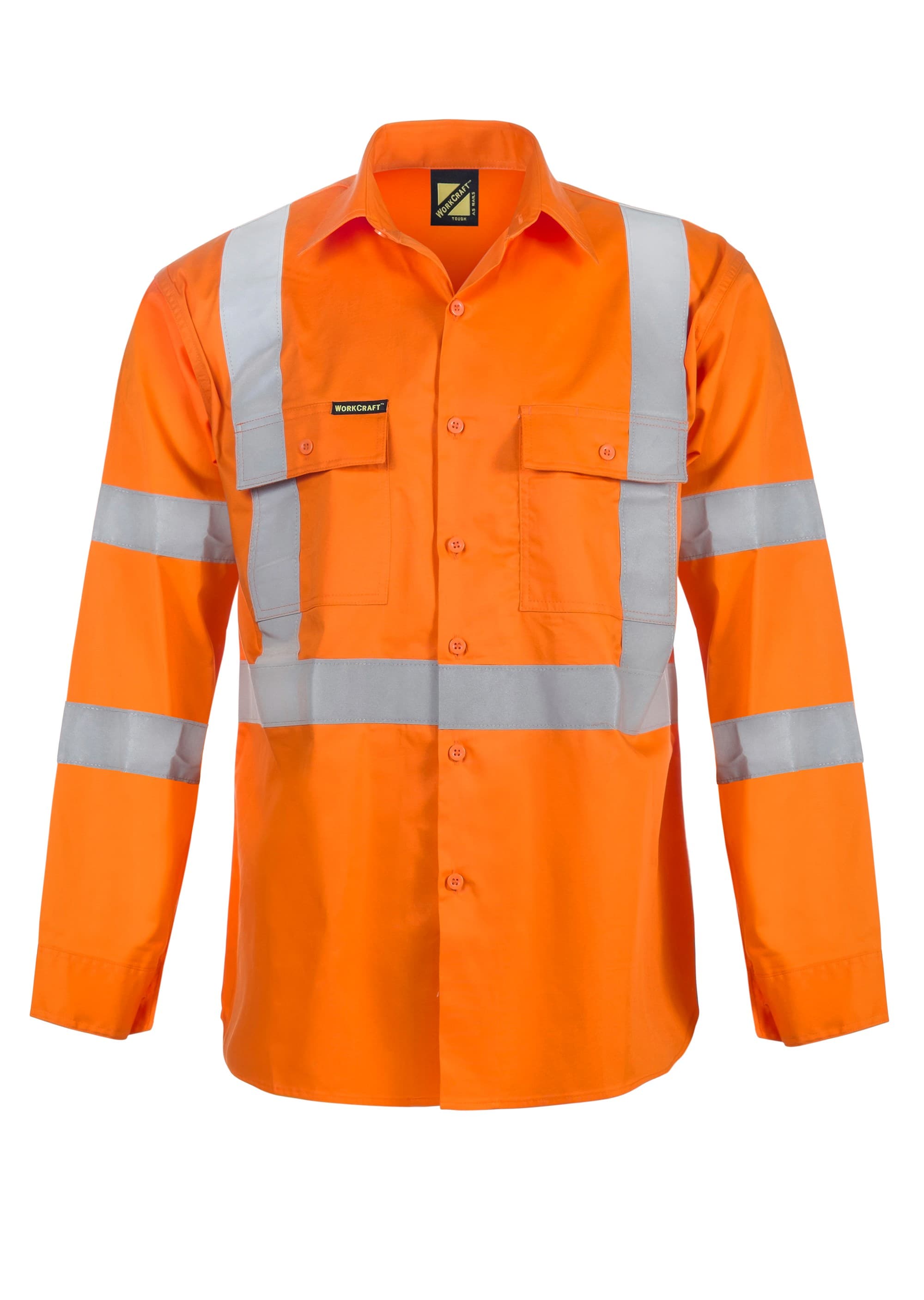 Workcraft Hi Vis Long Sleeve Cotton Drill Reflective Shirt With X Pattern (Orange)