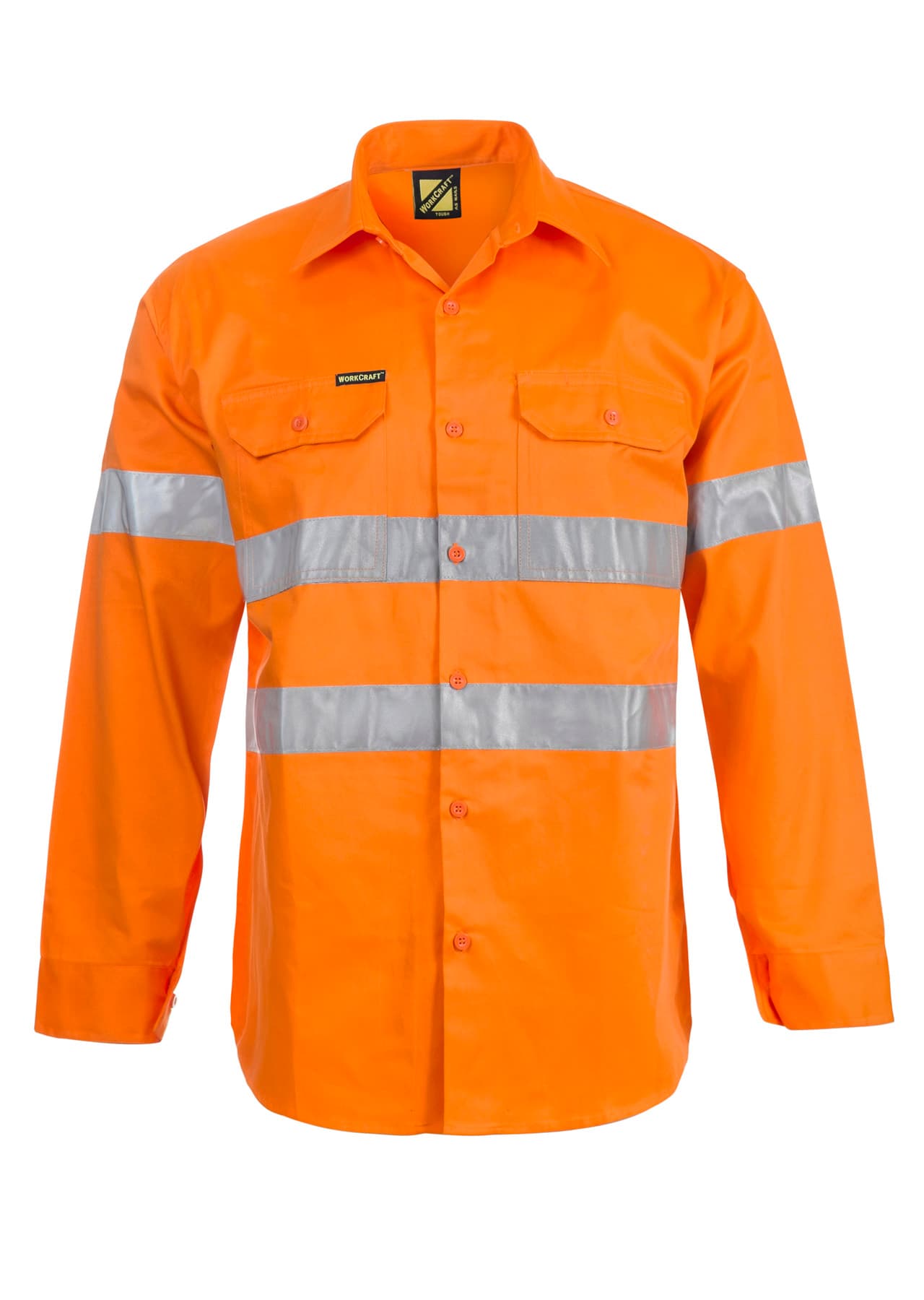 Workcraft Hi Vis Long Sleeve Reflective Cotton Drill Shirt (Orange)