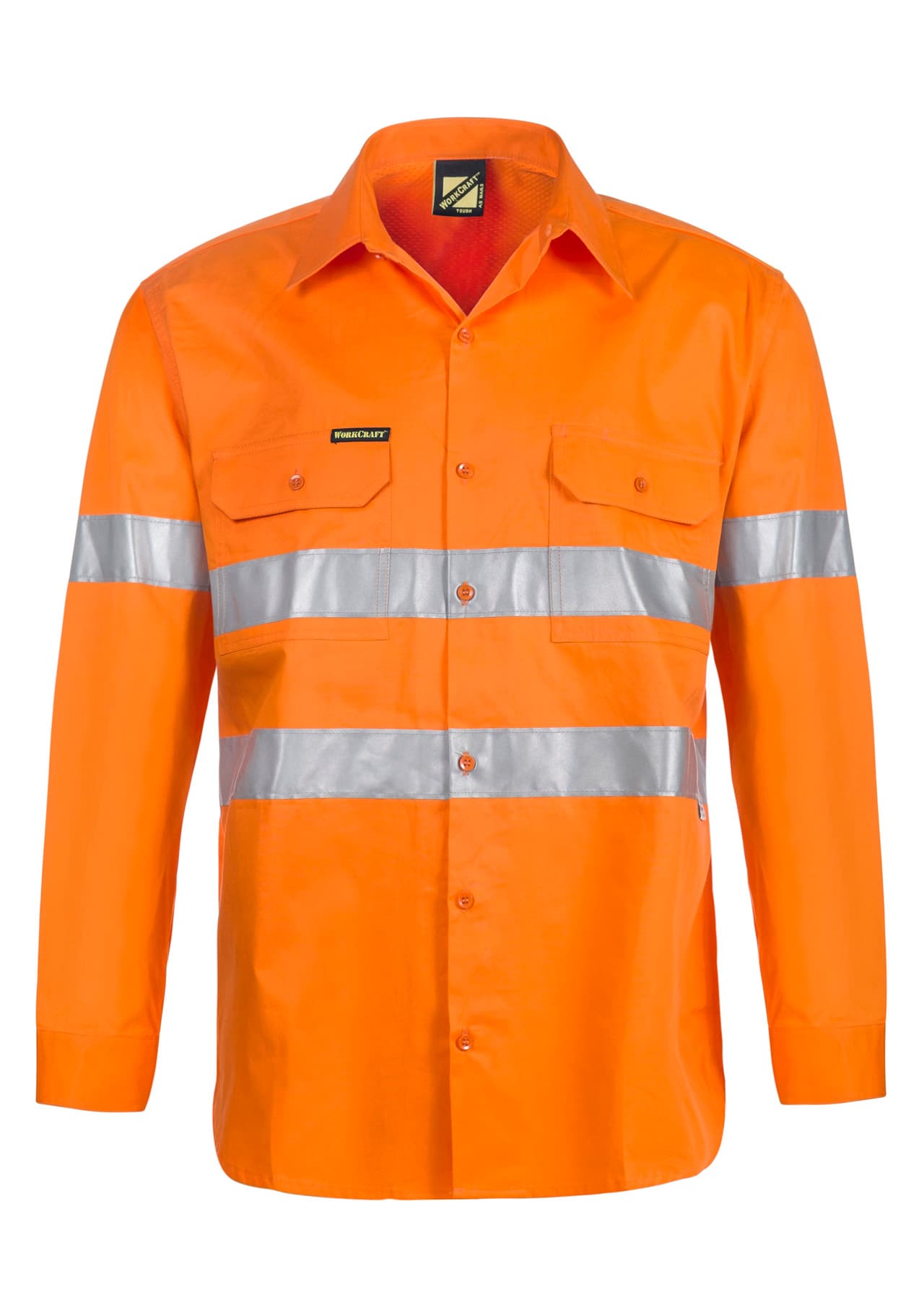 Workcraft Lightweight Hi Vis Long Sleeve Vented Cotton Drill Reflective Shirt (Orange)