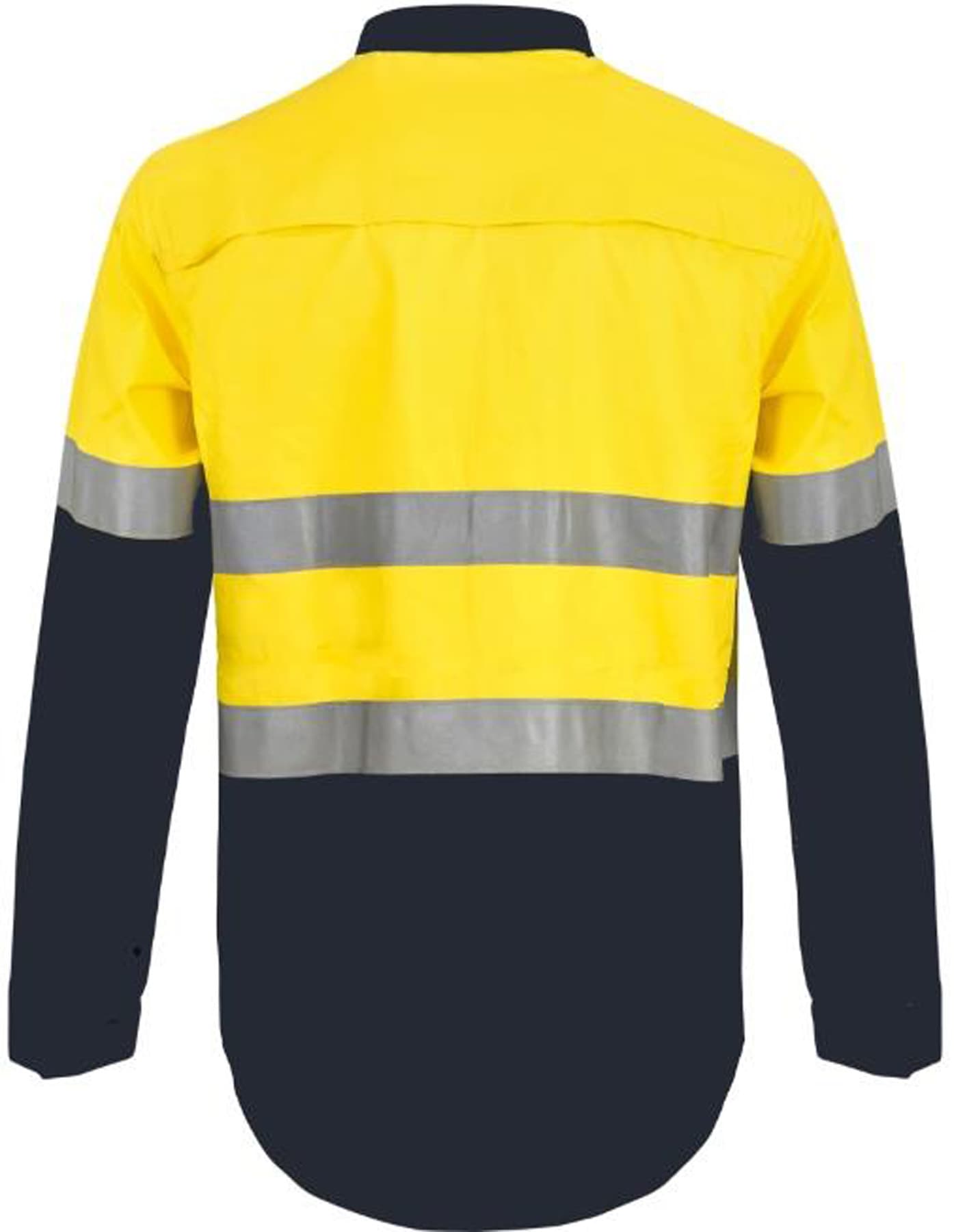 Workcraft Lightweight Hi Vis Closed Front Vented Cotton Drill Reflective Shirt With Semi Gusset Sleeves (Navy/Yellow)