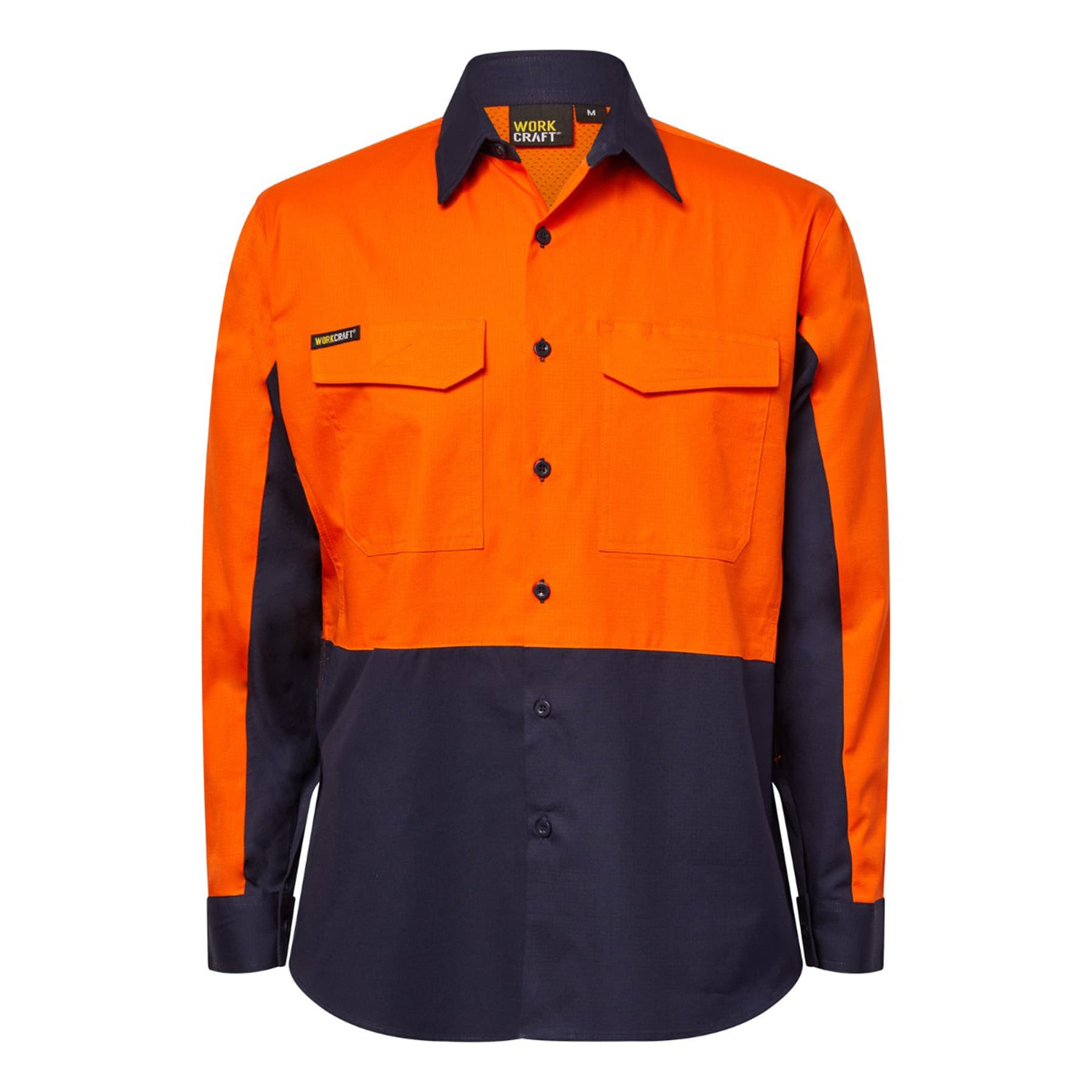 Workcraft Hi Vis Long Sleeve Vented Ripstop Shirt (Navy/Orange)