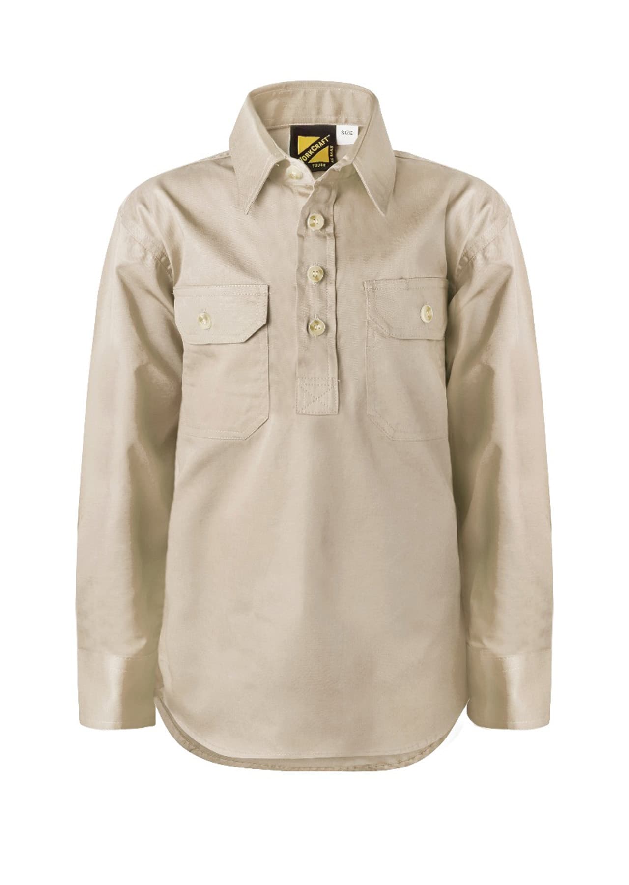 Workcraft Kids Lightweight Long Sleeve Closed Front Cotton Drill Shirt (Cream)