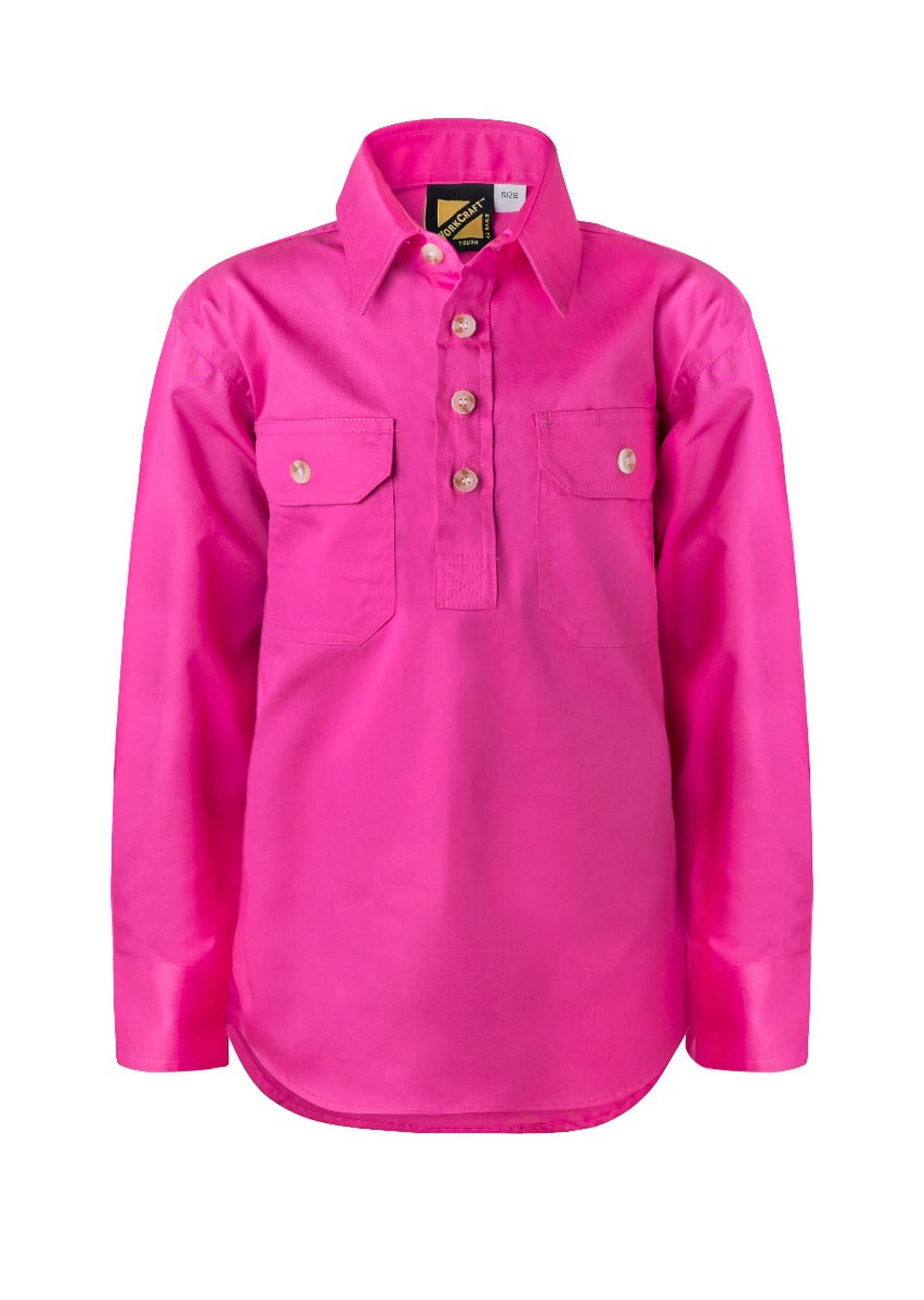 Workcraft Kids Lightweight Long Sleeve Closed Front Cotton Drill Shirt (Pink)