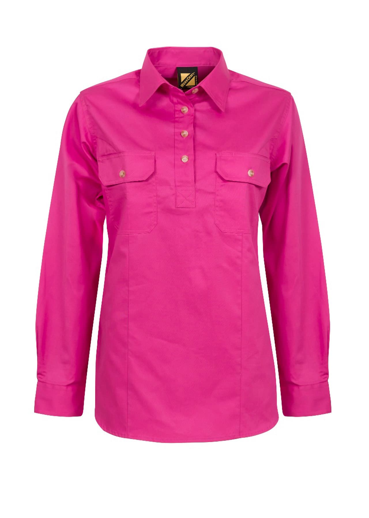 Workcraft Ladies Lightweight Long Sleeve Closed Front Cotton Drill Shirt (Pink)