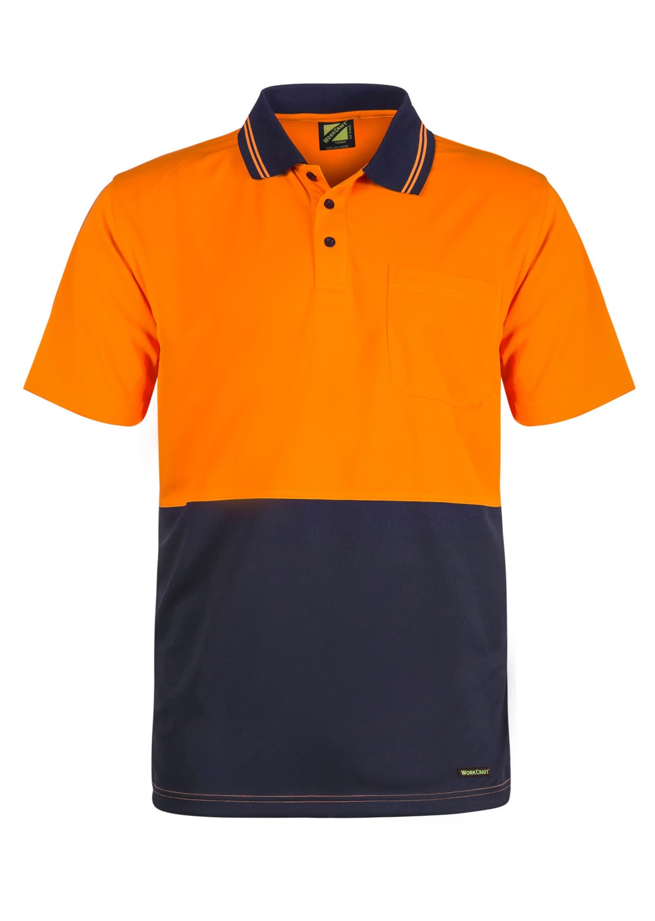 Workcraft Hi Vis Short Sleeve Micromesh Polo With Pocket (Navy/Orange)