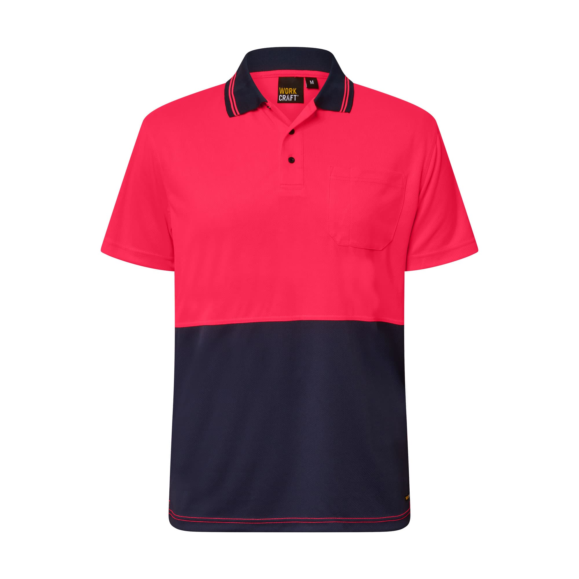 Workcraft Hi Vis Short Sleeve Micromesh Polo With Pocket (Navy/Pink)