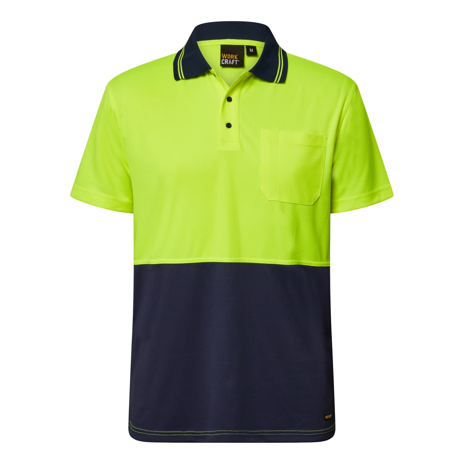 Workcraft Hi Vis Short Sleeve Micromesh Polo With Pocket (Navy/Yellow)