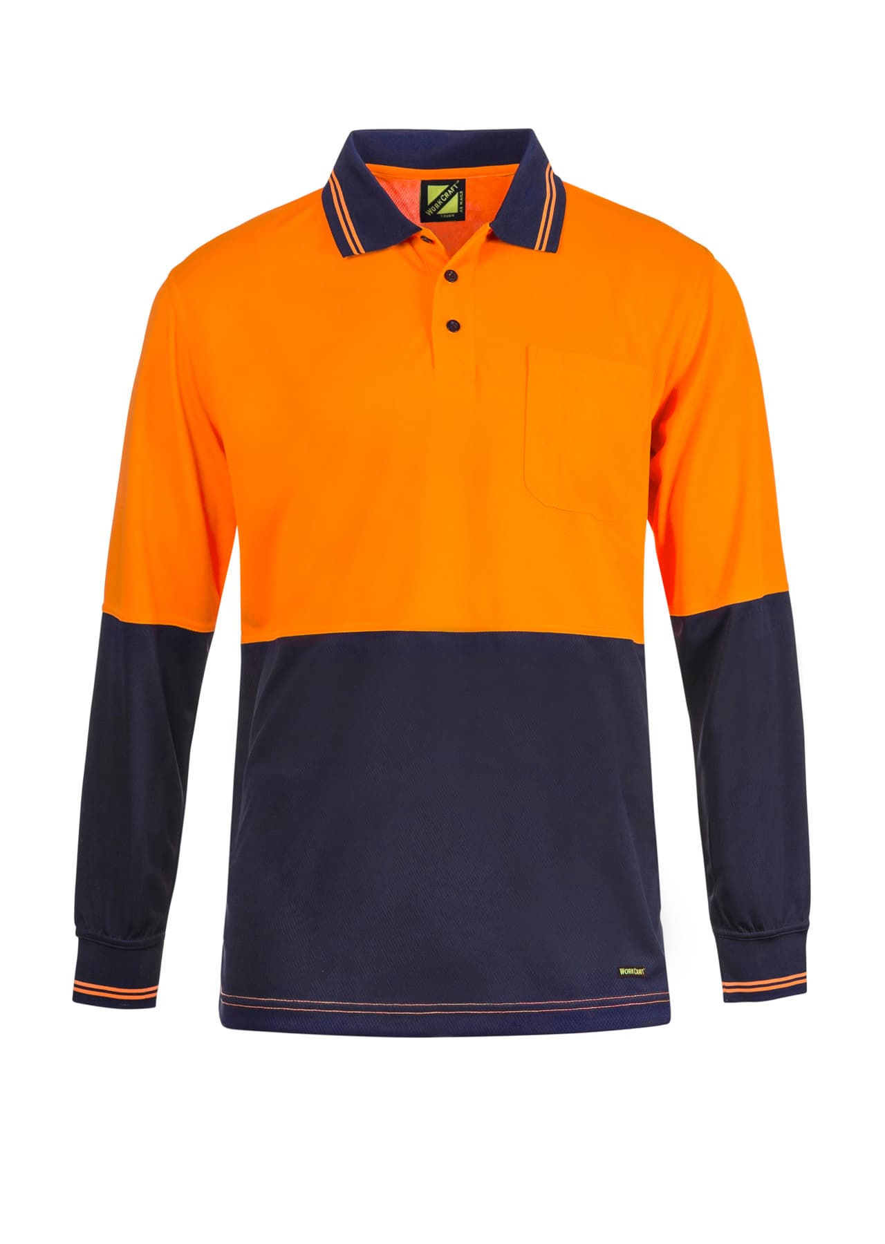 Workcraft Hi Vis Long Sleeve Micromesh Polo With Pocket (Navy/Orange)