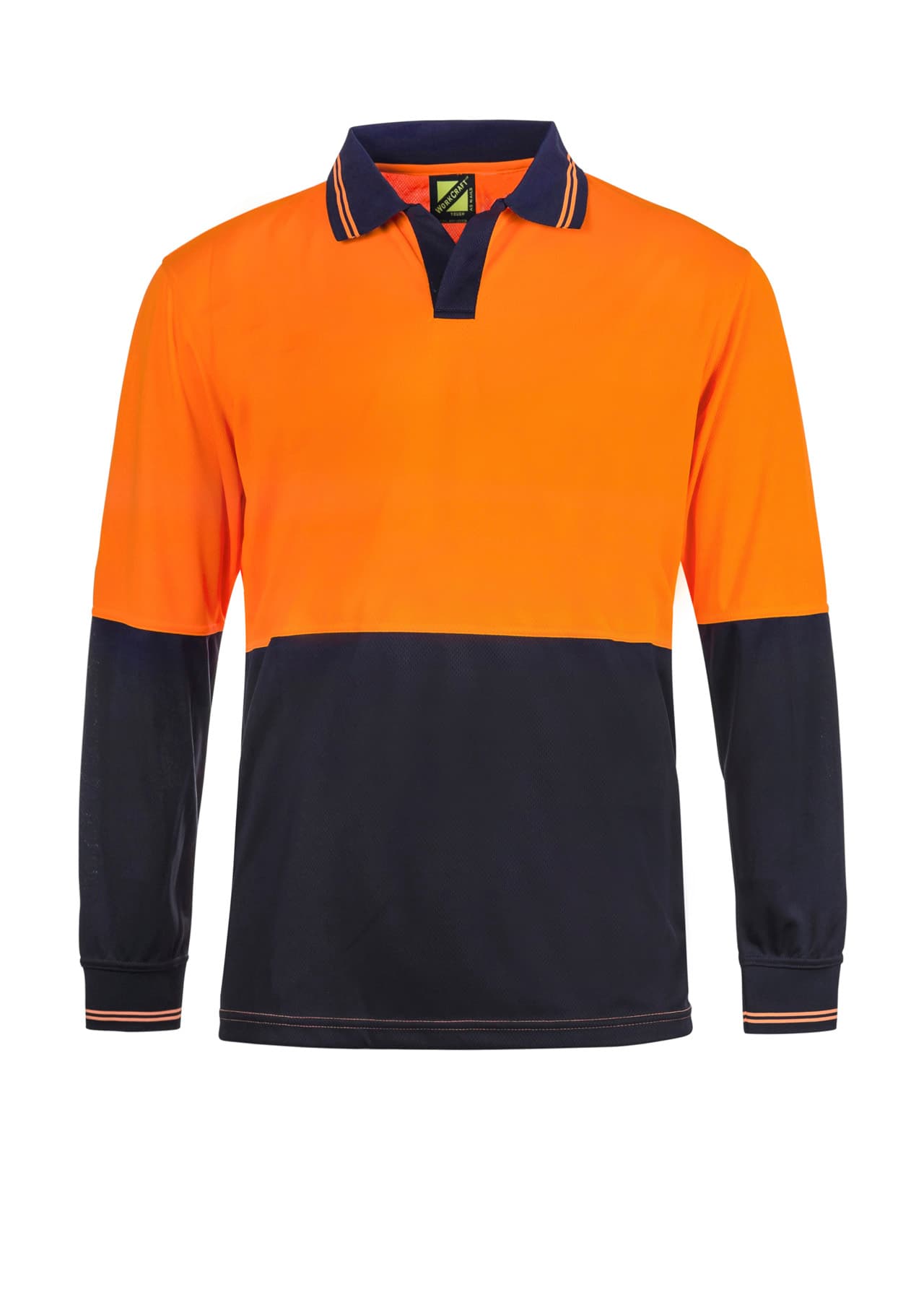 Workcraft Hi Vis Long Sleeve Food Industry Micromesh Polo (Navy/Orange)