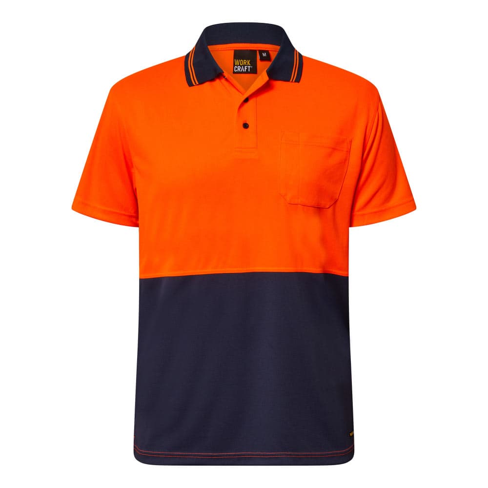 Workcraft Hi Vis Lightweight Short Sleeve Micromesh Polo With Pocket (Navy/Orange)