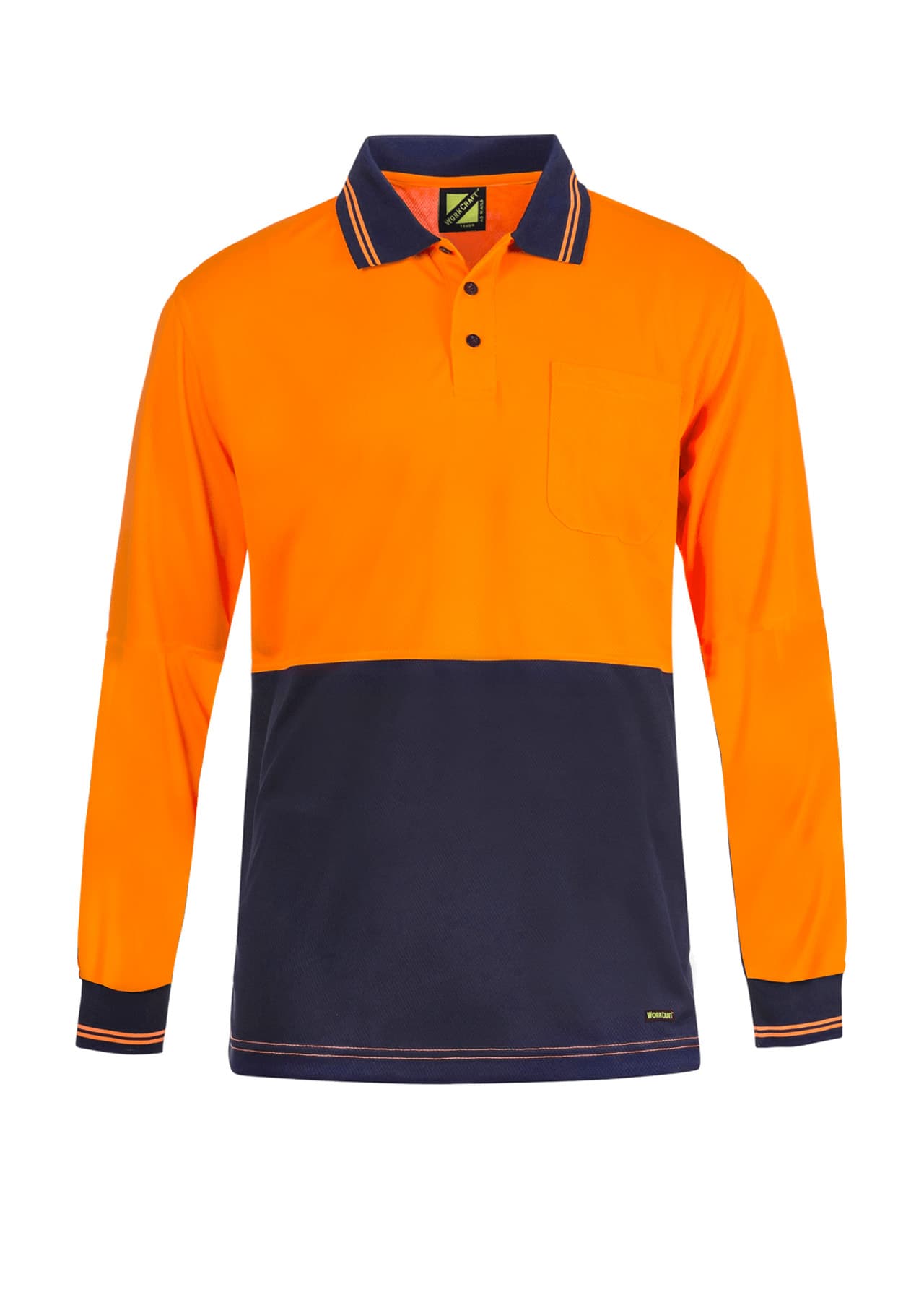 Workcraft Hi Vis Lightweight Long Sleeve Micromesh Polo With Pocket (Navy/Orange)