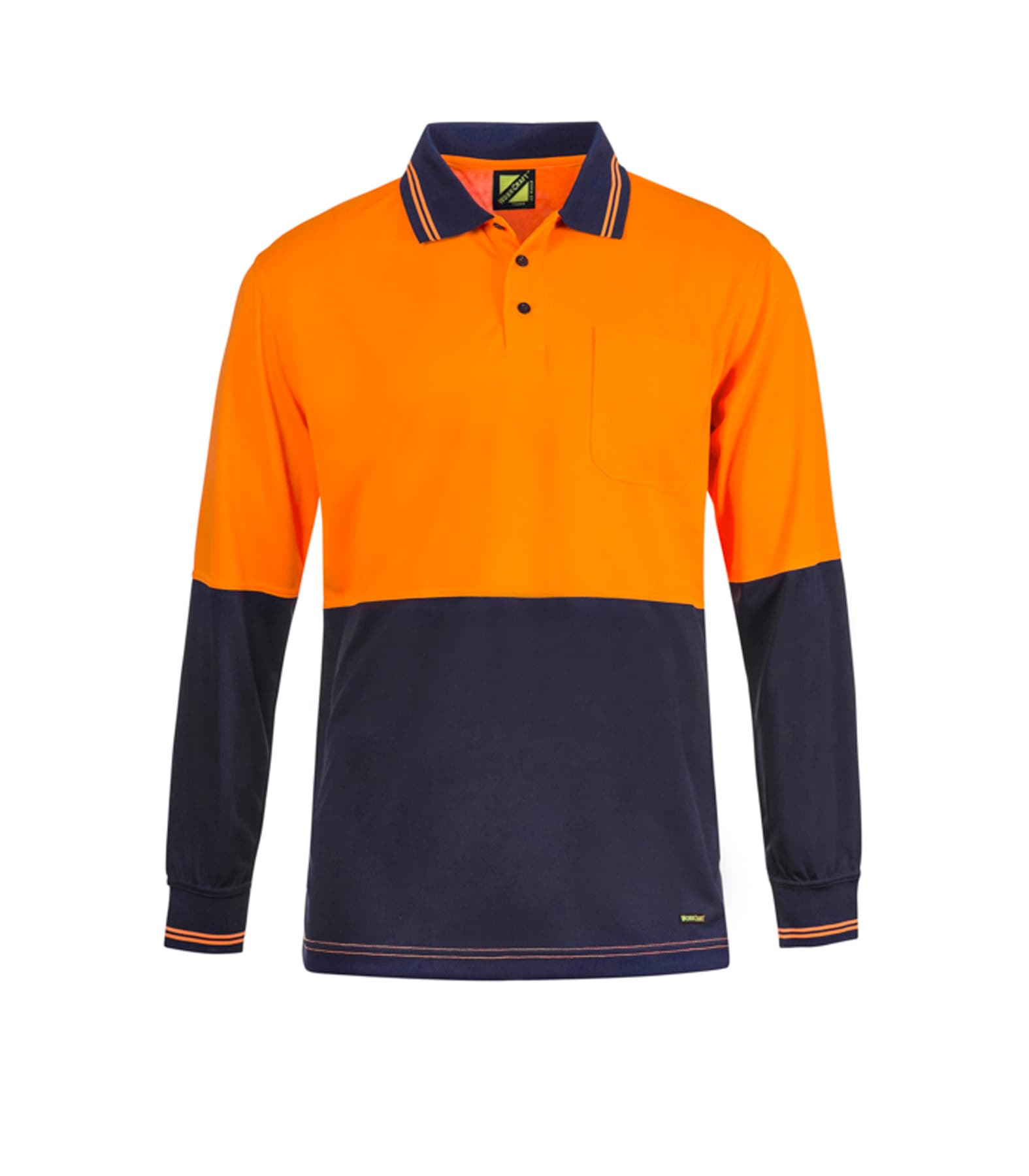 Workcraft Hi Vis Long Sleeve Cotton Back Polo With Pocket (Navy/Orange)