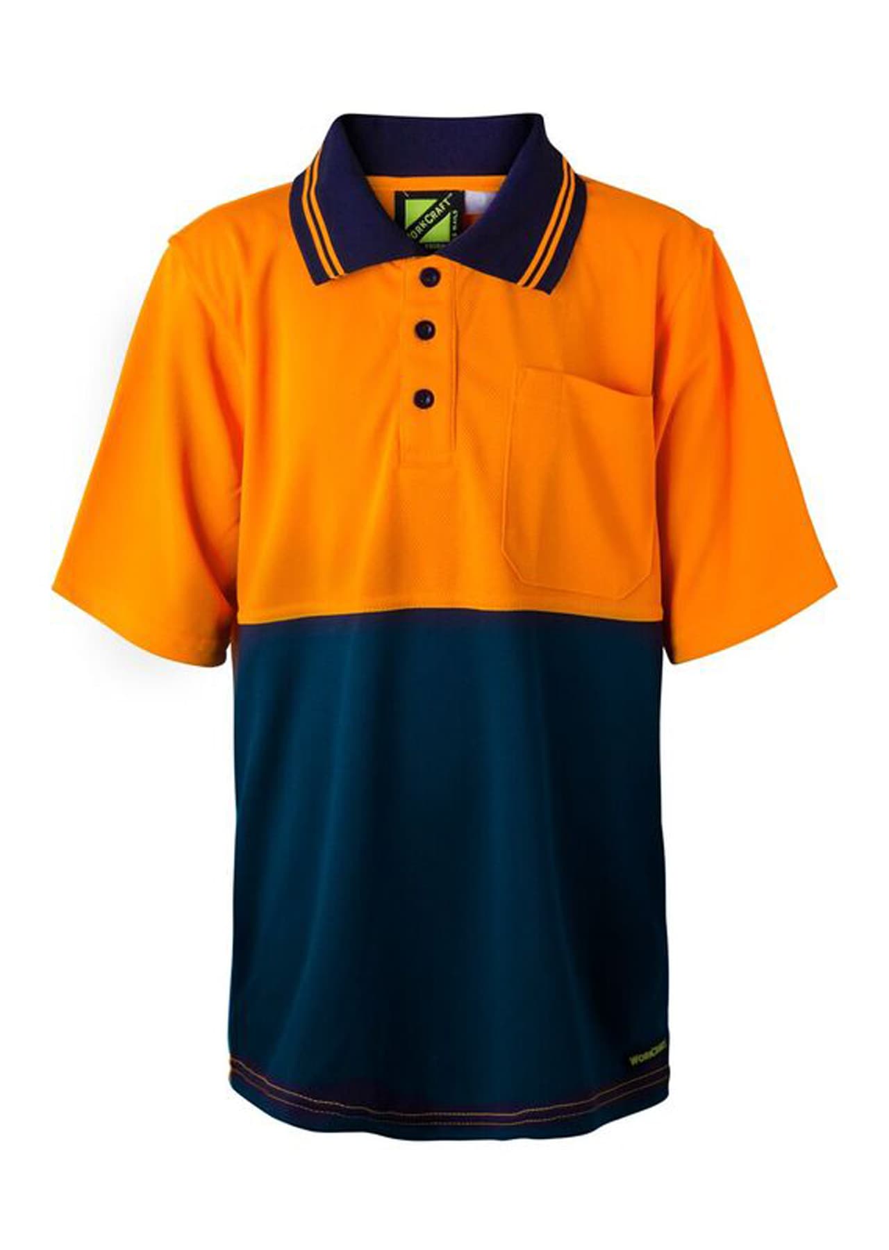 Workcraft Kids Hi Vis Short Sleeve Micromesh Polo With Pocket (Navy/Orange)