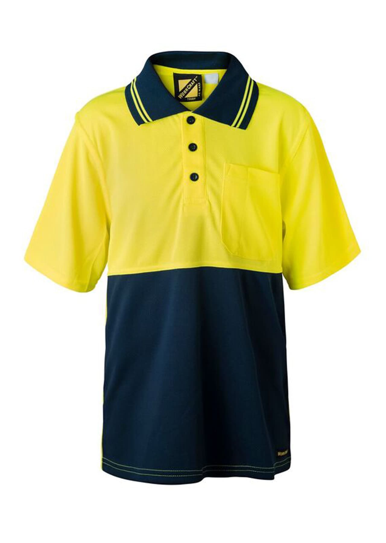 Workcraft Kids Hi Vis Short Sleeve Micromesh Polo With Pocket (Navy/Yellow)