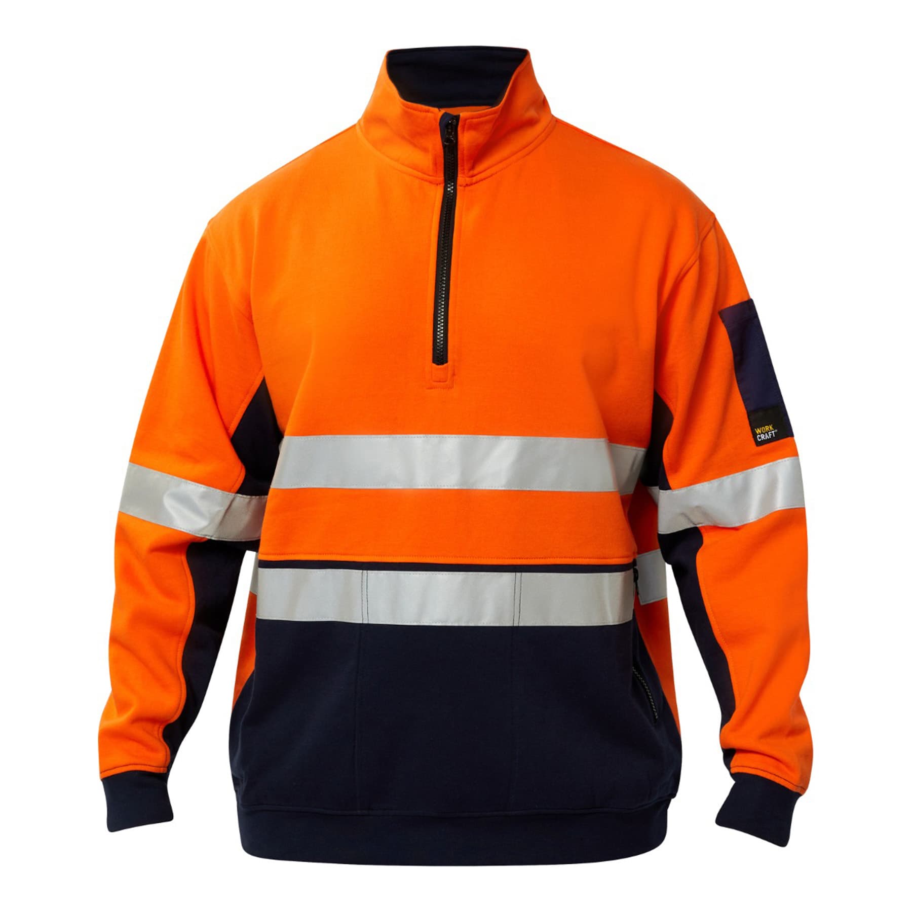 Workcraft Hi Vis Half Zip Cotton Reflective Pullover (Navy/Orange)