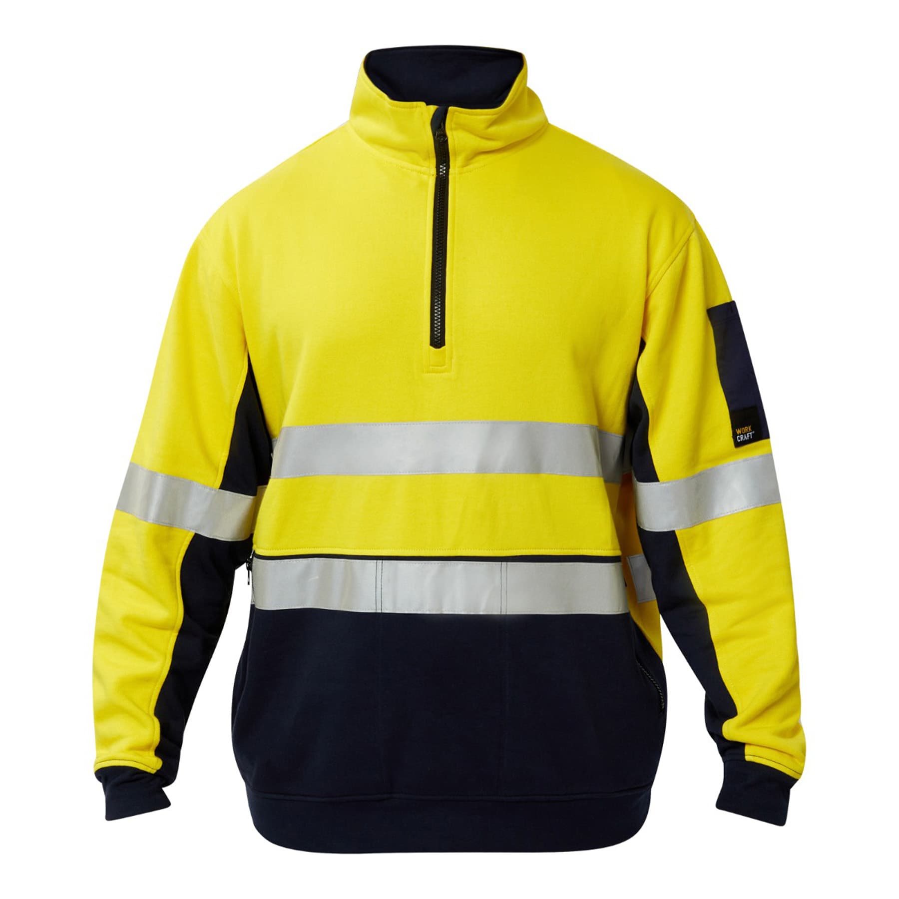 Workcraft Hi Vis Half Zip Cotton Reflective Pullover (Navy/Yellow)