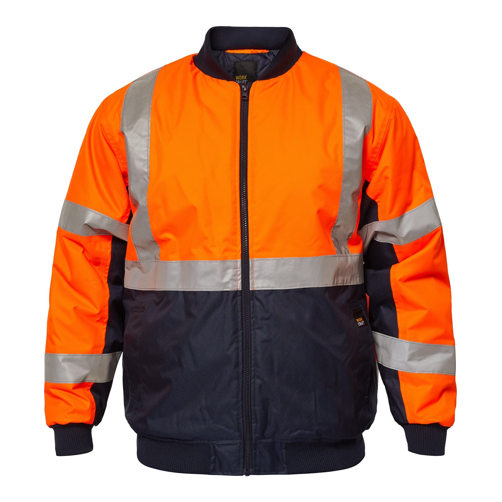 Workcraft Hi Vis Reflective Bomber Jacket With X Pattern (Navy/Orange)