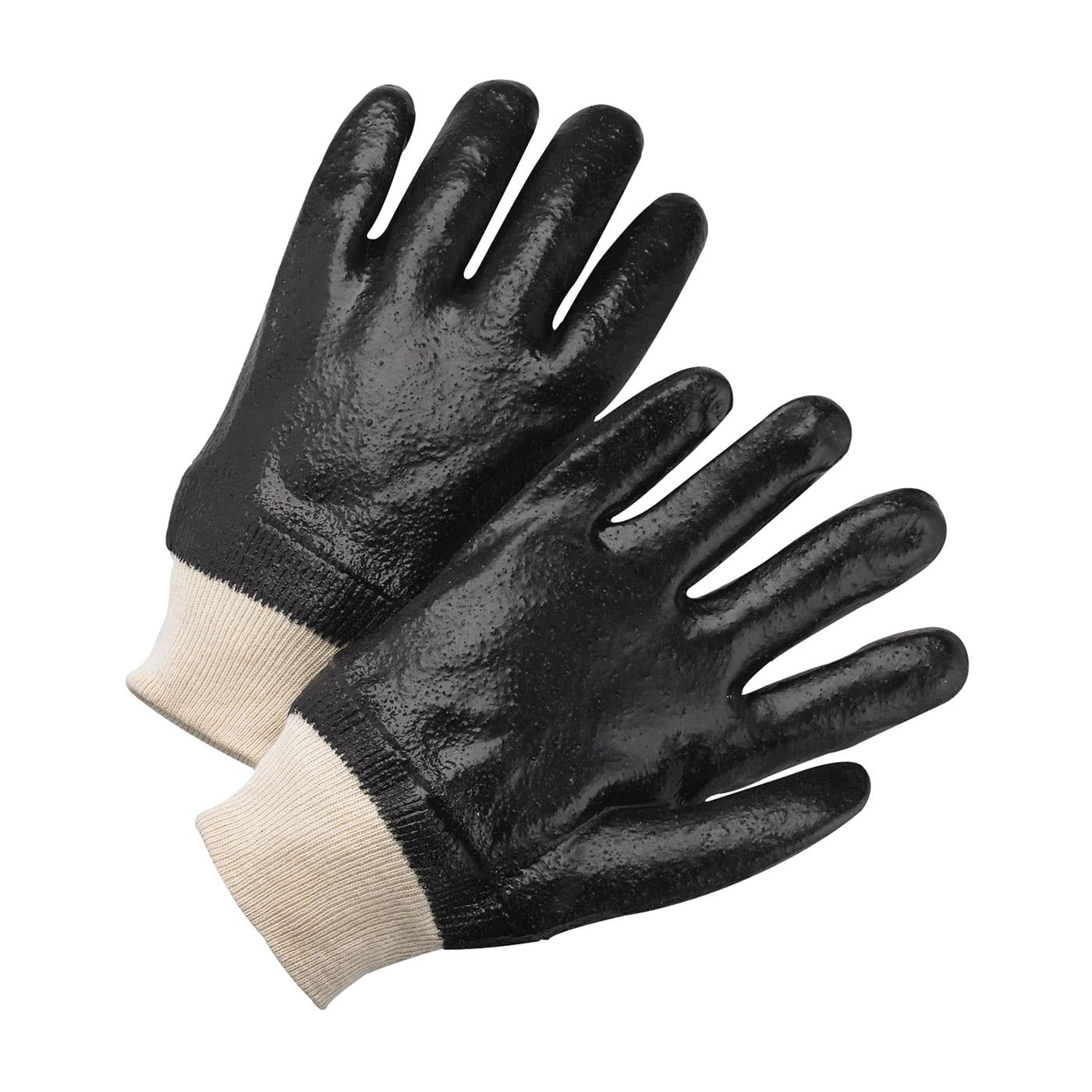 PVC Dipped Glove with Interlock Liner and Semi-Rough Finish - Knit Wrist, Black (1007R) - L