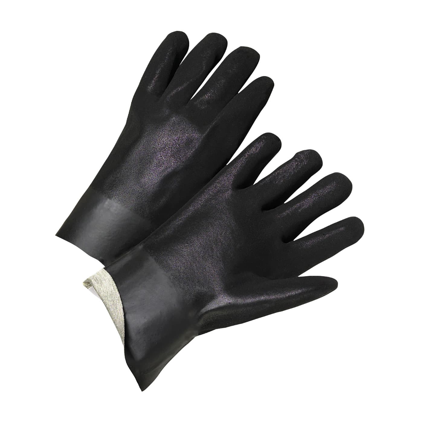 PVC Dipped Glove with Interlock Liner and Rough Sandy Finish - 12in. Length, Black (1027RF) - L