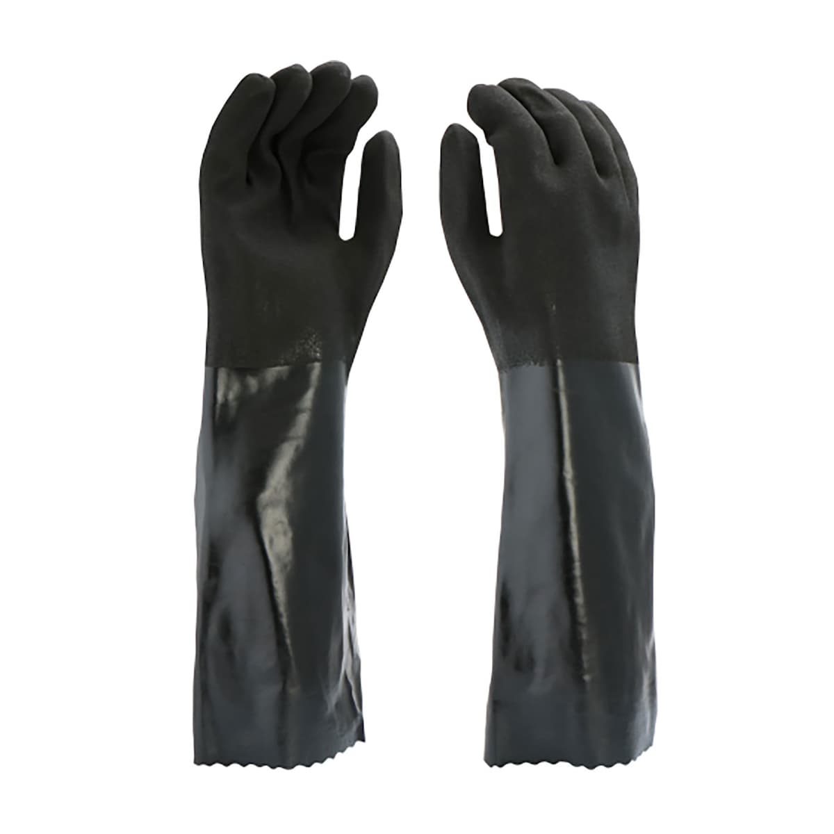 PVC Dipped Glove with Interlock Liner and Rough Sandy Finish - 18in. Length, Black (1087RF) - L