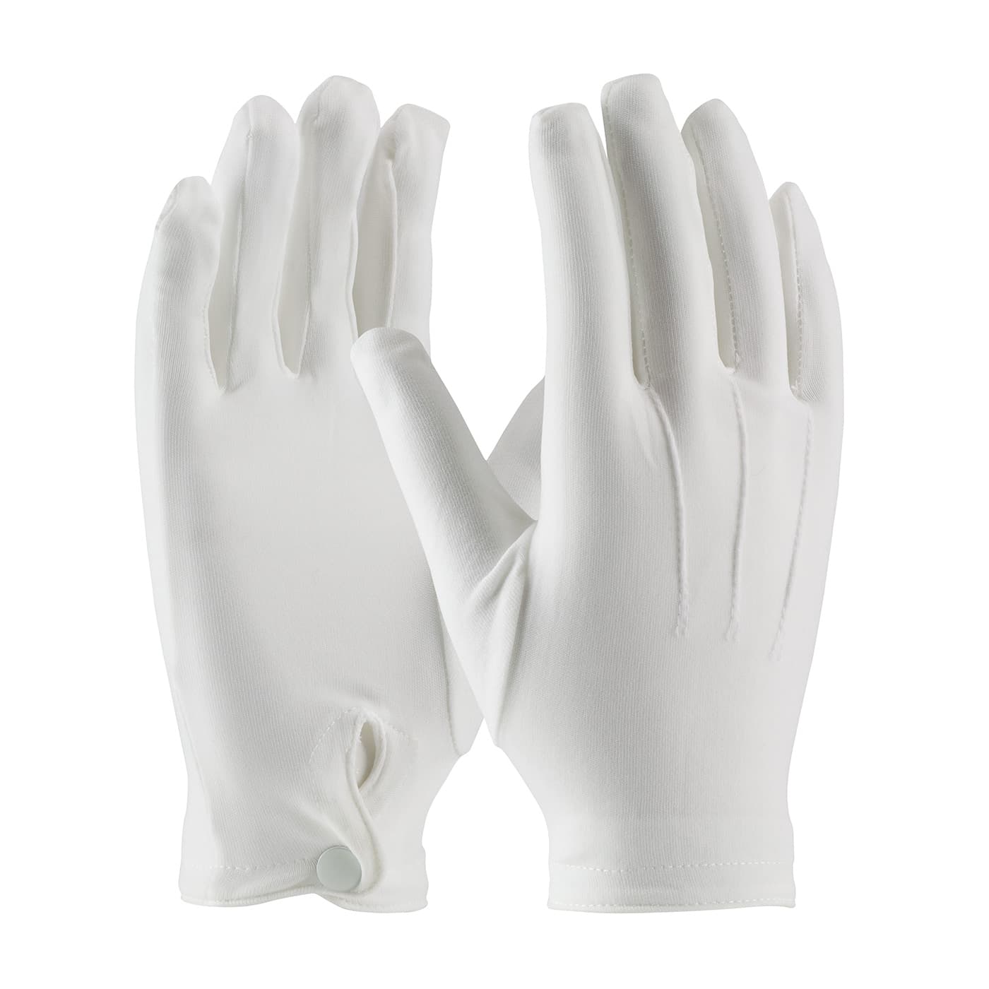 100% Stretch Nylon Dress Glove with Raised Stitching on Back - Snap Closure, White (130-650WM) - MENS