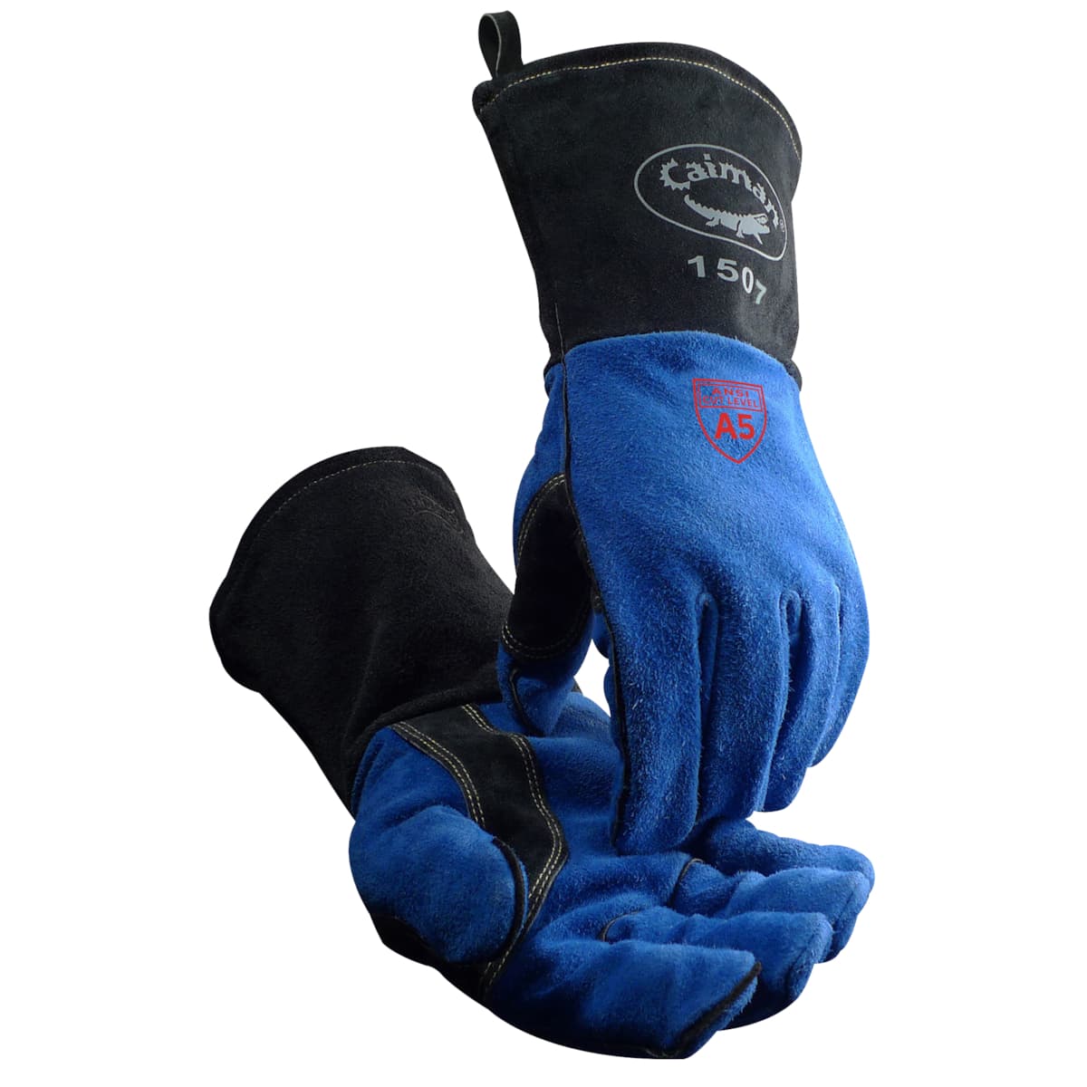 Caiman Welding, Blue Split Cowhide, Fleece Liner, Kevalr Stitch, A5 Cut