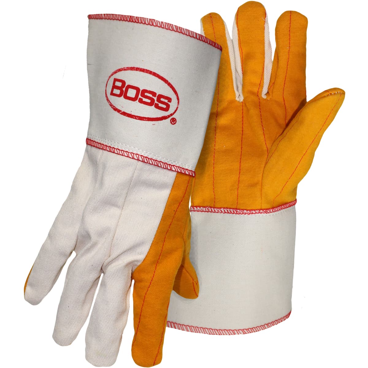 Premium Grade Chore Glove with Double Layer Palm, Cotton Back and Nap-Out Finish - Plasticized Gauntlet Cuff, White (1BC28571) - L