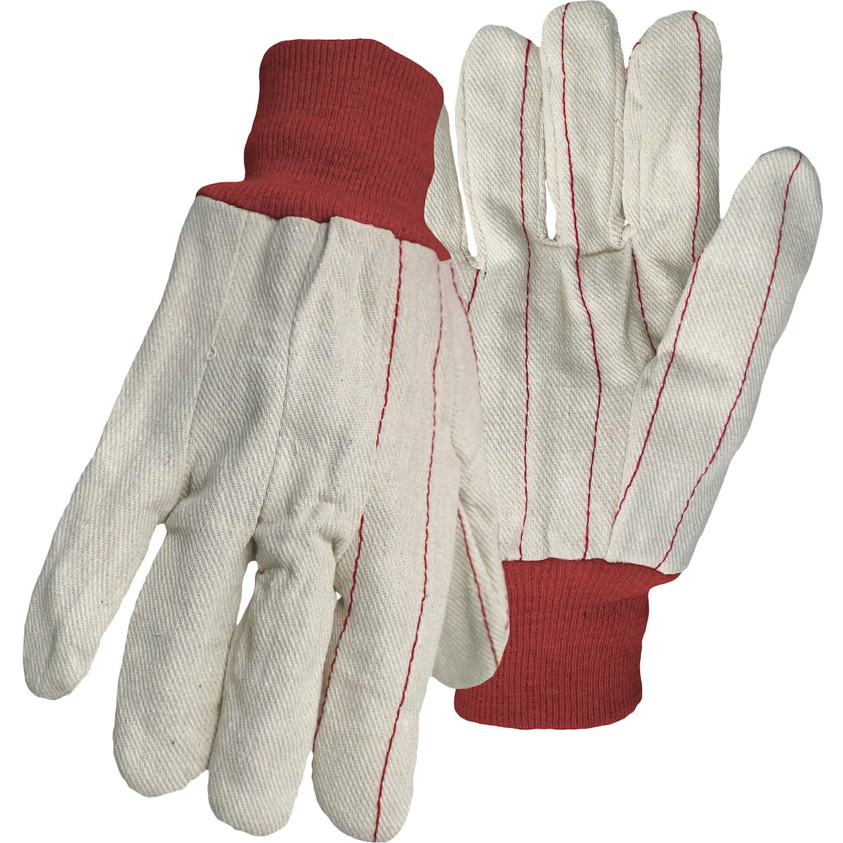 Cotton/Polyester Double Palm Glove with Nap-In Finish - Red Knit Wrist, Natural (1JC28013R) - L