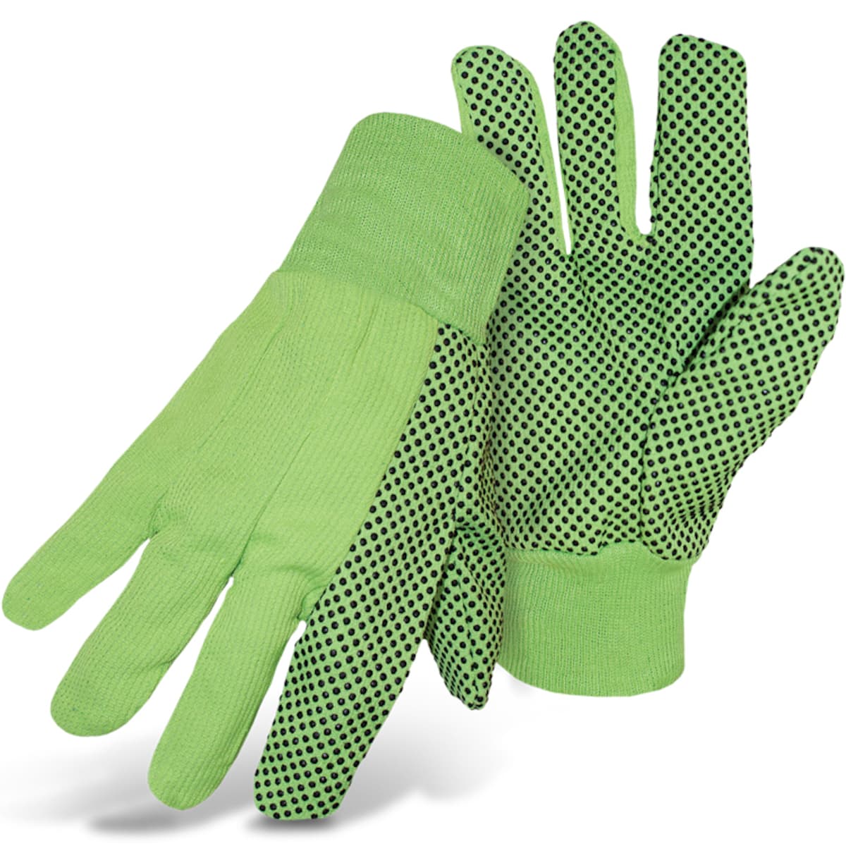 Fluorescent Corded Canvas Glove with PVC Dotted Grip on Palm, Thumb and Index Finger - 10 oz. Single Palm, Hi-Vis Green (1JP5010N) - L